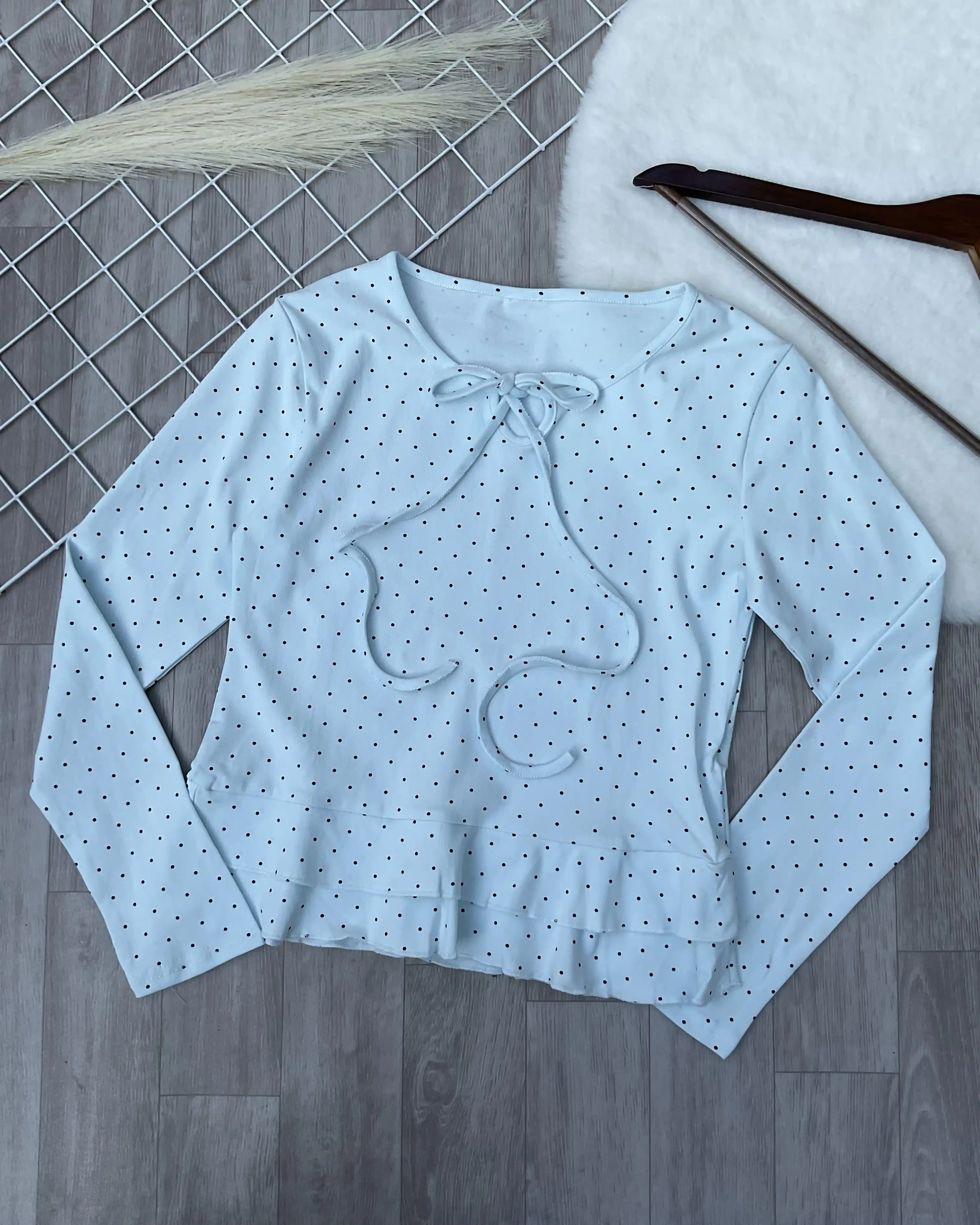 Product image of Dainty Dot Ruffle Tie-Front Top