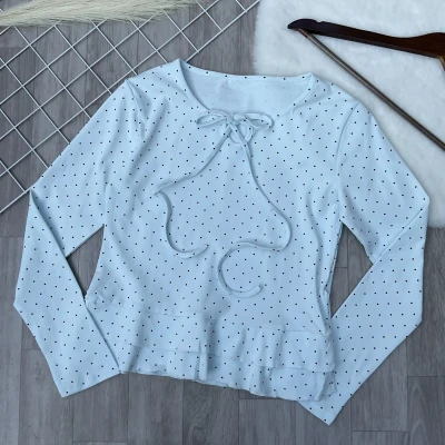 Dainty Dot Ruffle Tie-Front Top