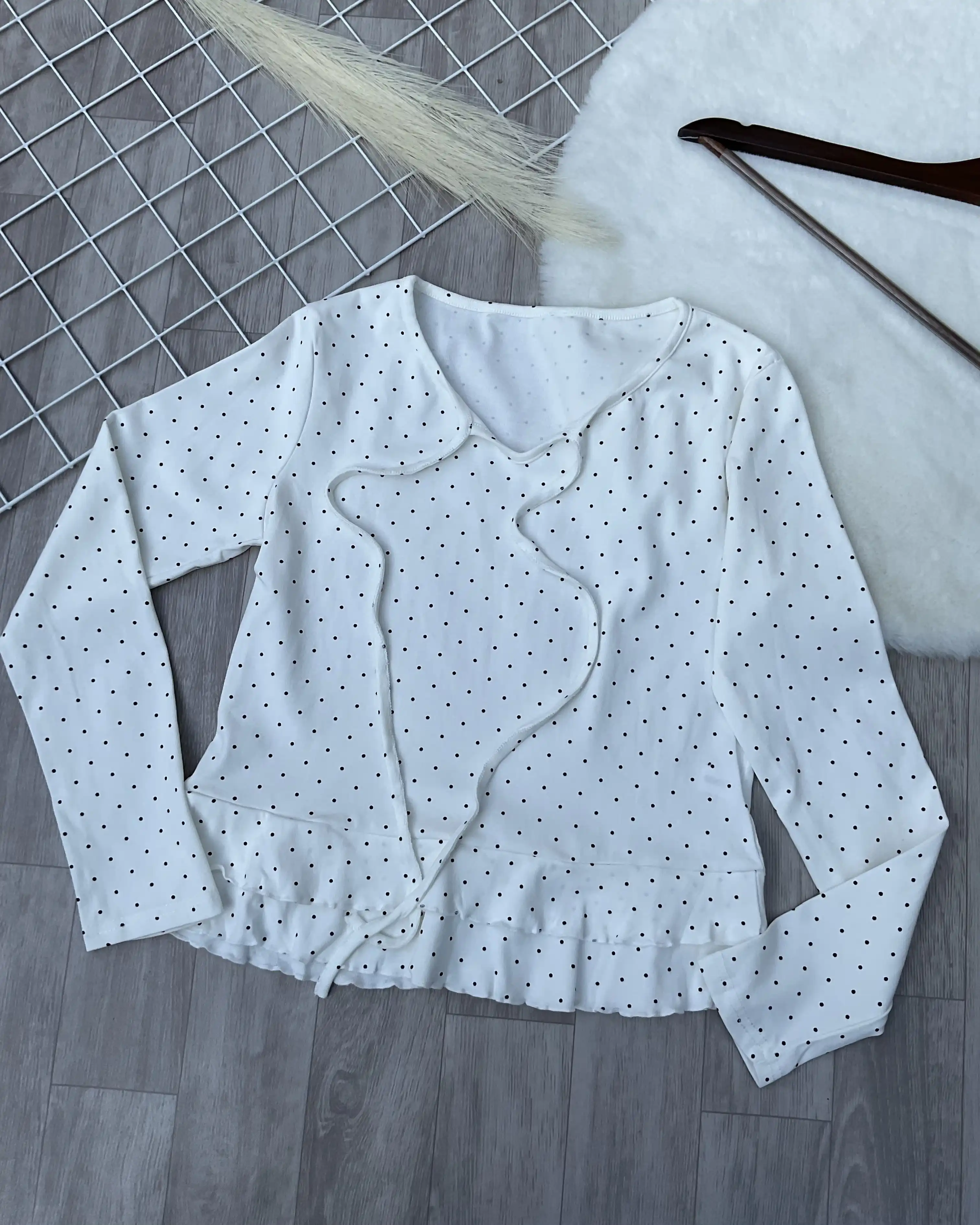 Product image of Dainty Dot Ruffle Tie-Front Top