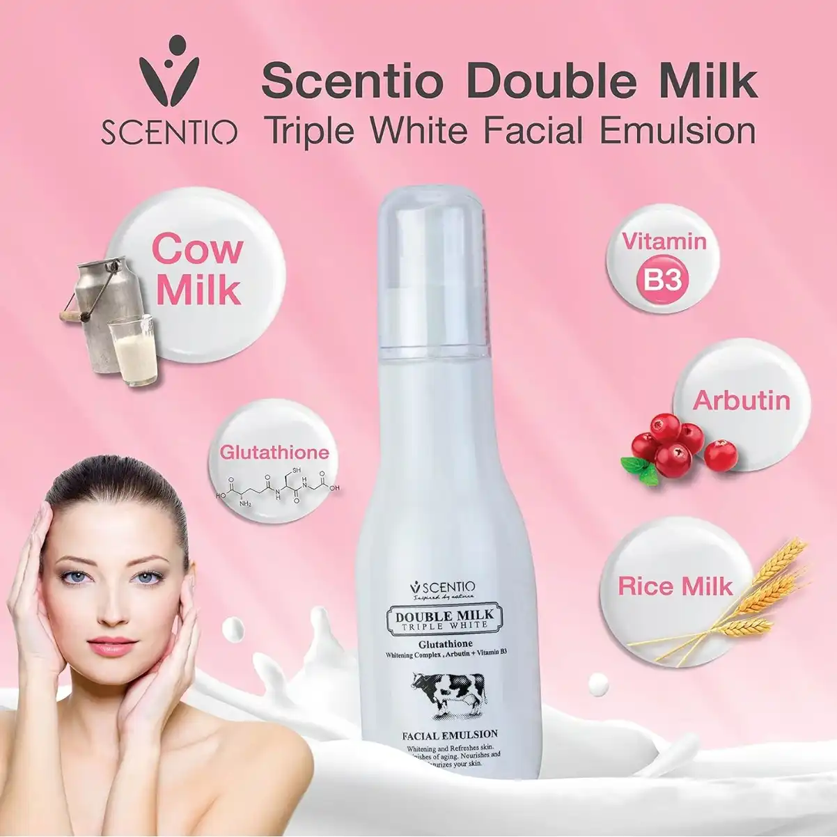 Product image of Scentio Double Milk Triple White Facial Emulsion – Brightening & Hydrating Milk Essence - Beauty Buffet
