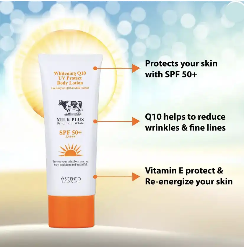 Product image of Scentio Milk Plus Brightening Q10 UV Protect Body Lotion SPF 50+ PA+++ – Whitening & Sun Protection Lotion