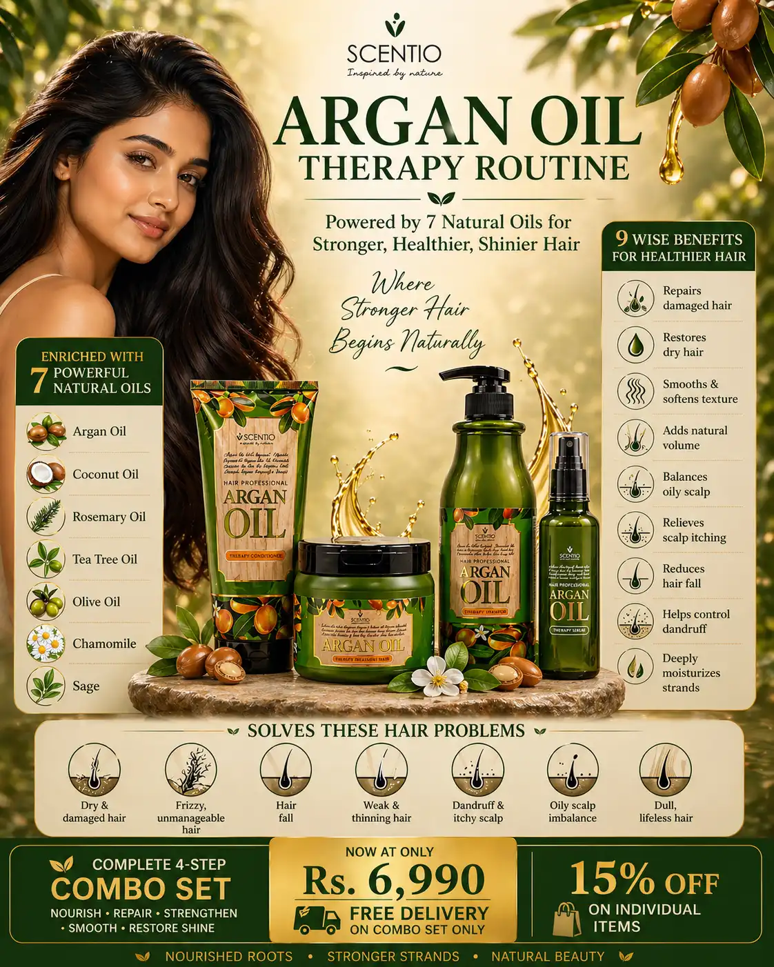Product image of Scentio Argan Oil Therapy Routine Set (4-Step Hair Repair Combo)