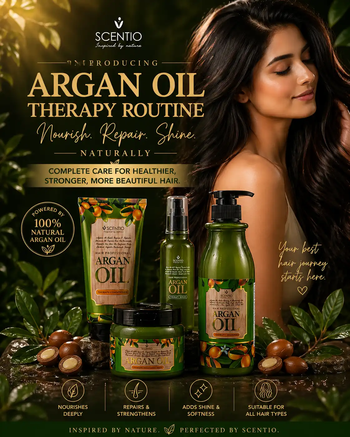 Product image of Scentio Argan Oil Therapy Routine Set (4-Step Hair Repair Combo)