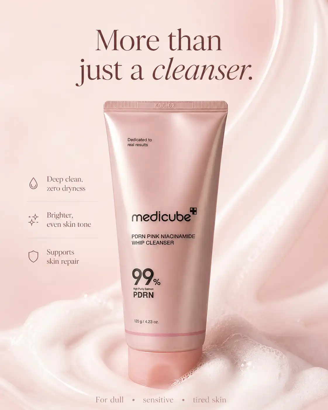Product image of Medicube PDRN Pink Niacinamide Whip Cleanser 120g | Brightening & Hydrating Face Wash in Nepal