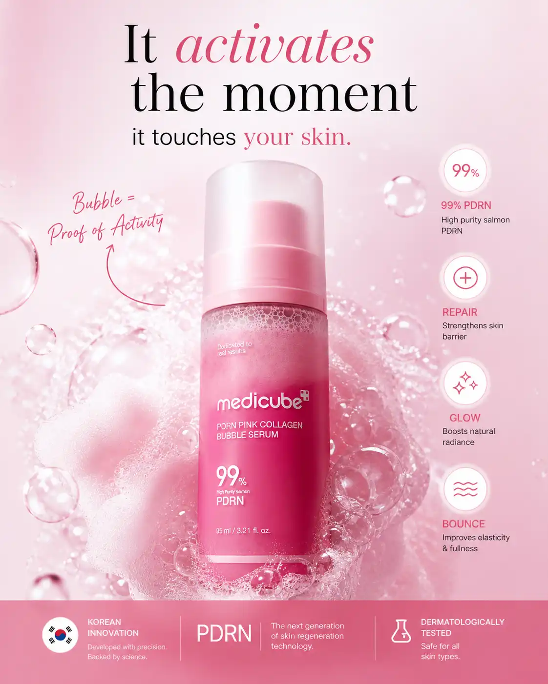 Product image of Medicube PDRN Pink Collagen Bubble Serum – 99% High Purity Salmon PDRN (95 ml)