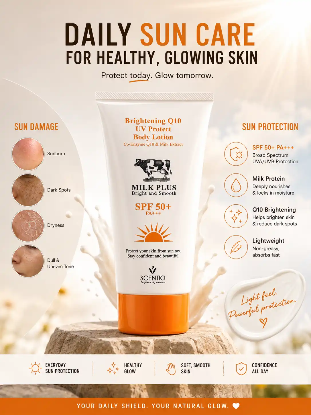 Product image of Scentio Milk Plus Brightening Q10 UV Protect Body Lotion SPF 50+ PA+++ – Whitening & Sun Protection Lotion