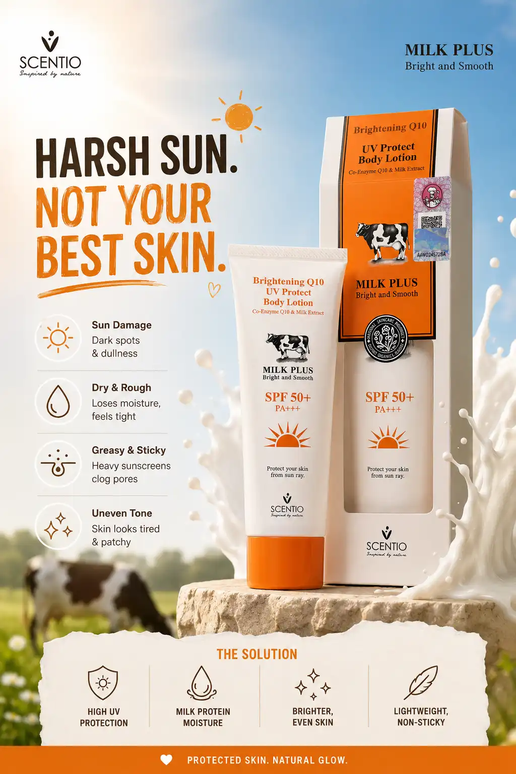 Product image of Scentio Milk Plus Brightening Q10 UV Protect Body Lotion SPF 50+ PA+++ – Whitening & Sun Protection Lotion