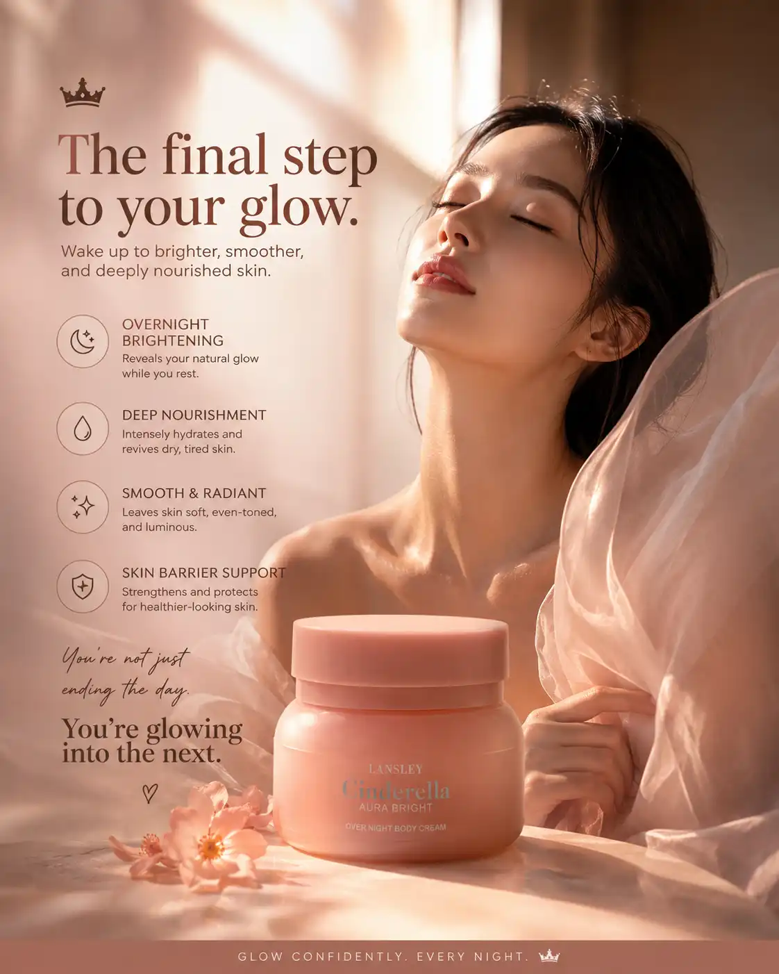 Product image of Lansley Cinderella Aura Bright Overnight Body Cream 125gram -  Whitening & Moisturizing Night Cream  - Beauty Buffet