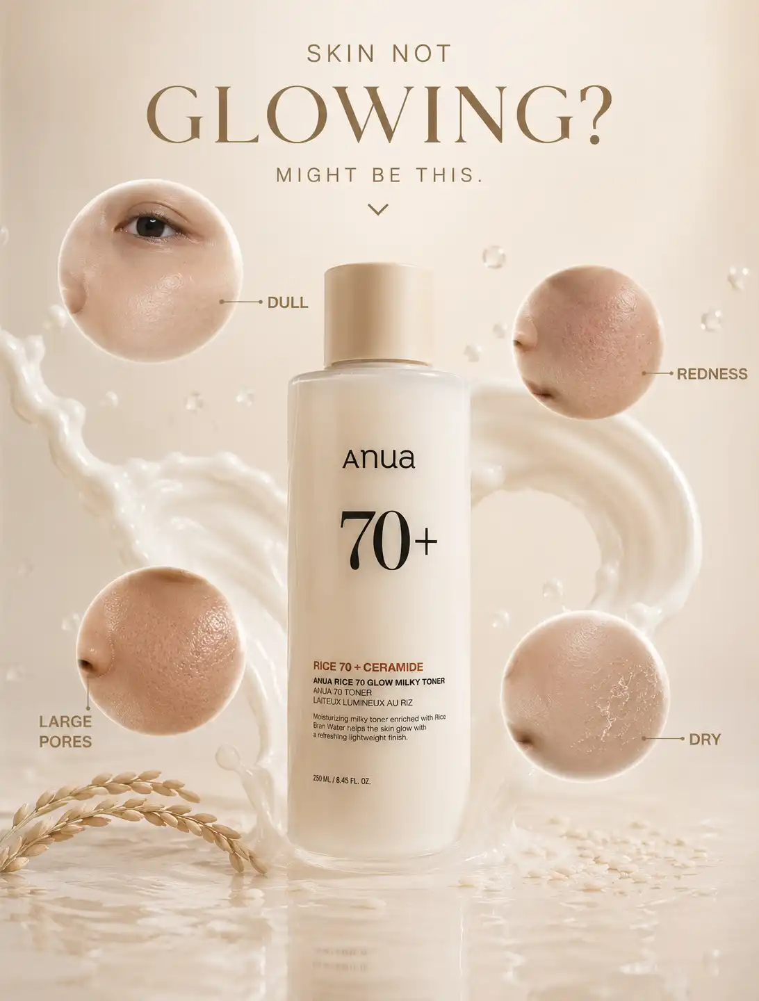 Product image of Anua Rice 70 + Ceramide Glow Milky Toner 250ml