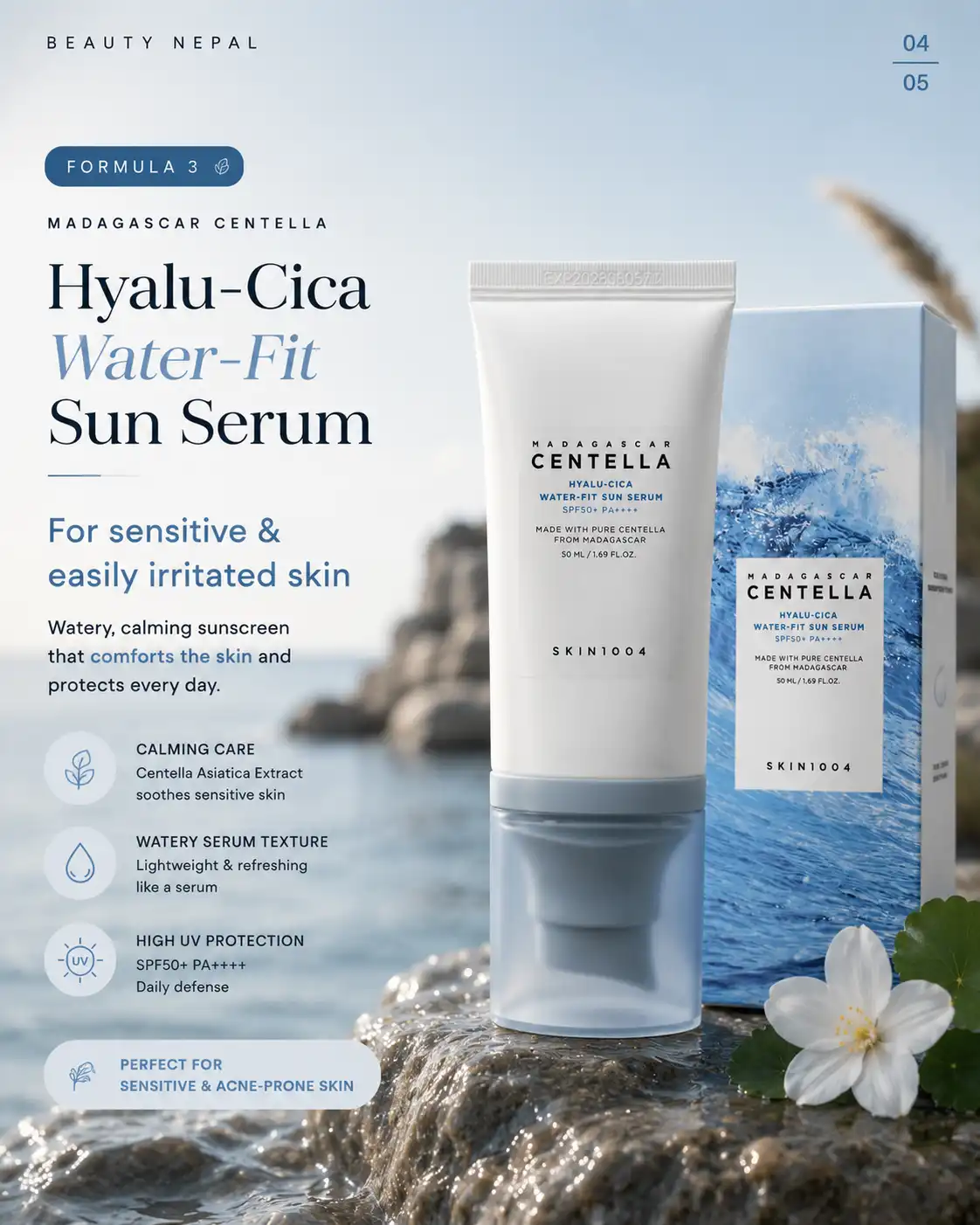 Product image of SKIN1004 Madagascar Centella Hyalu-Cica Water-Fit Sun Serum SPF50+ PA++++ (50ml)