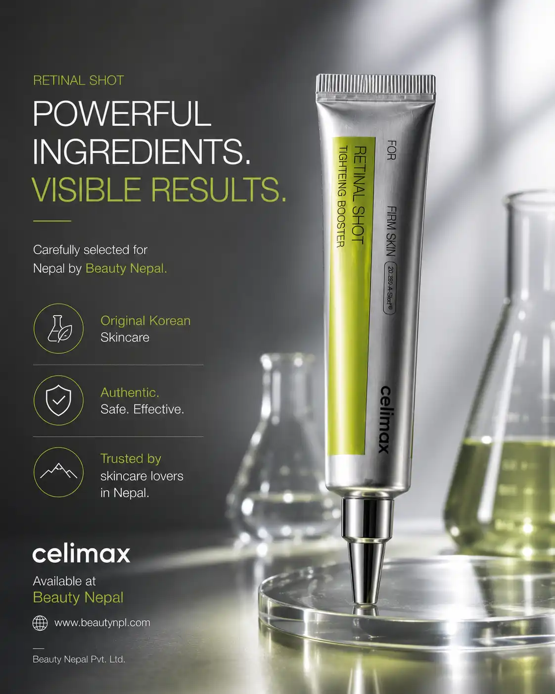 Product image of Celimax Retinal Shot Tightening Booster 15ml - Korean Retinal Serum for Firm Skin in Nepal