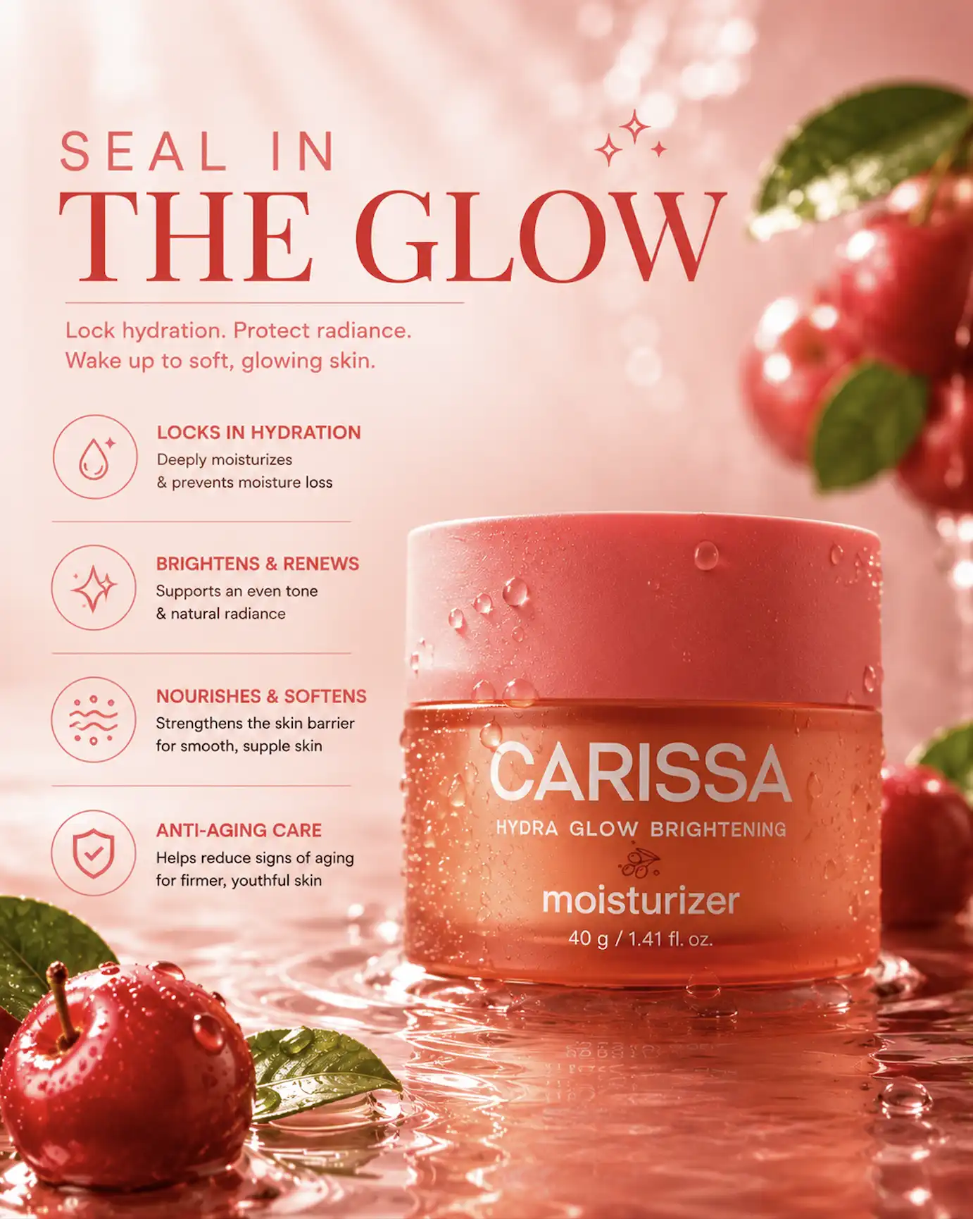 Product image of Carissa Hydra Glow Brightening Moisturizer 40g Vitamin C AHA - Beauty Buffet