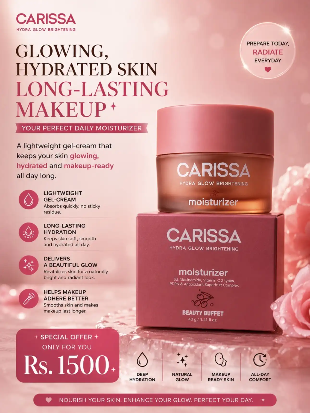 Product image of Carissa Hydra Glow Brightening Moisturizer 40g Vitamin C AHA - Beauty Buffet