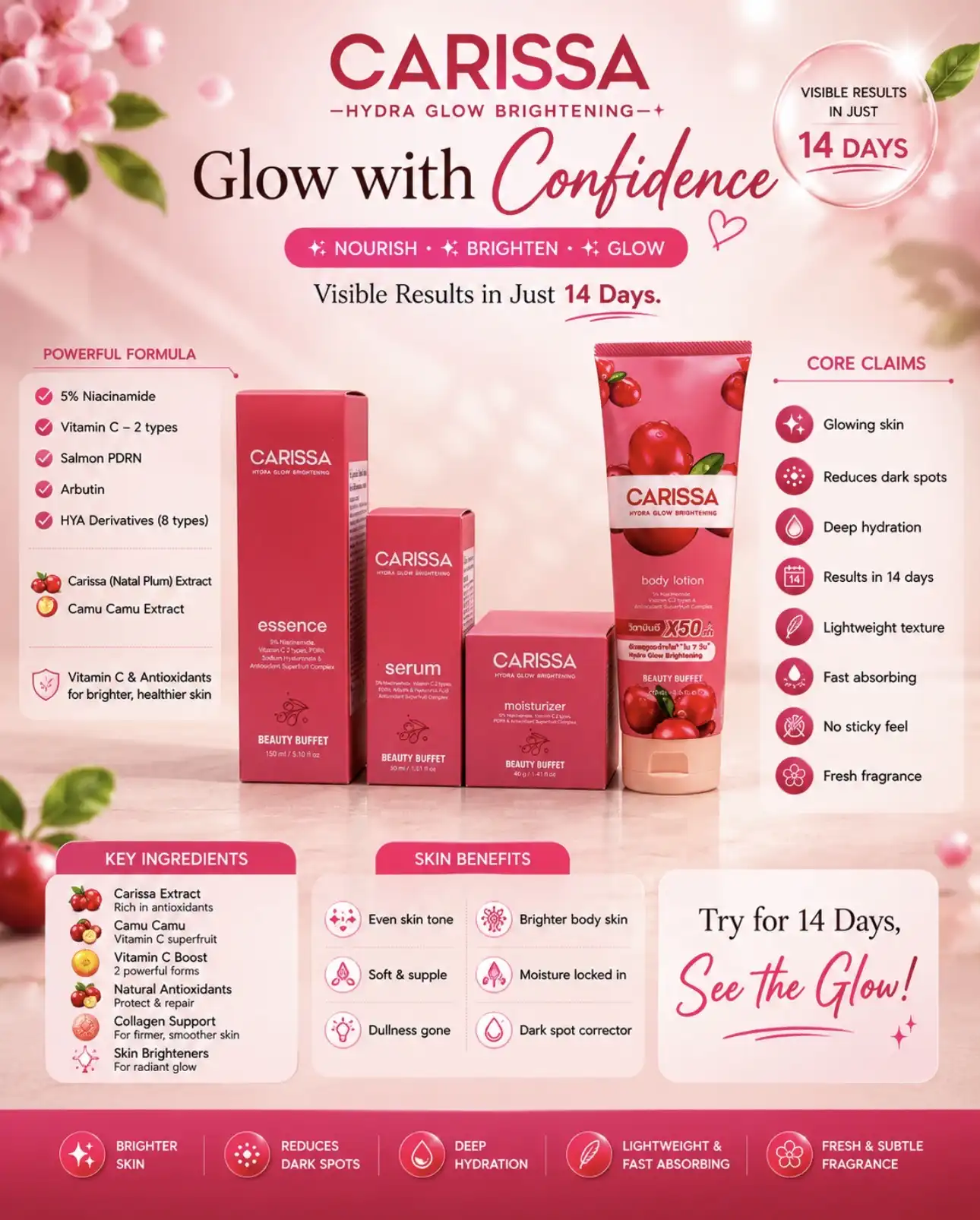 Product image of Carissa Hydra Glow Brightening Moisturizer 40g Vitamin C AHA - Beauty Buffet