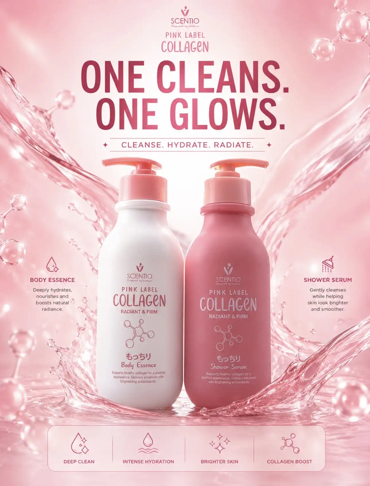 Product image of SCENTIO PINK COLLAGEN RADIANT & FIRM SHOWER SERUM (350 ML) - Beauty Buffet