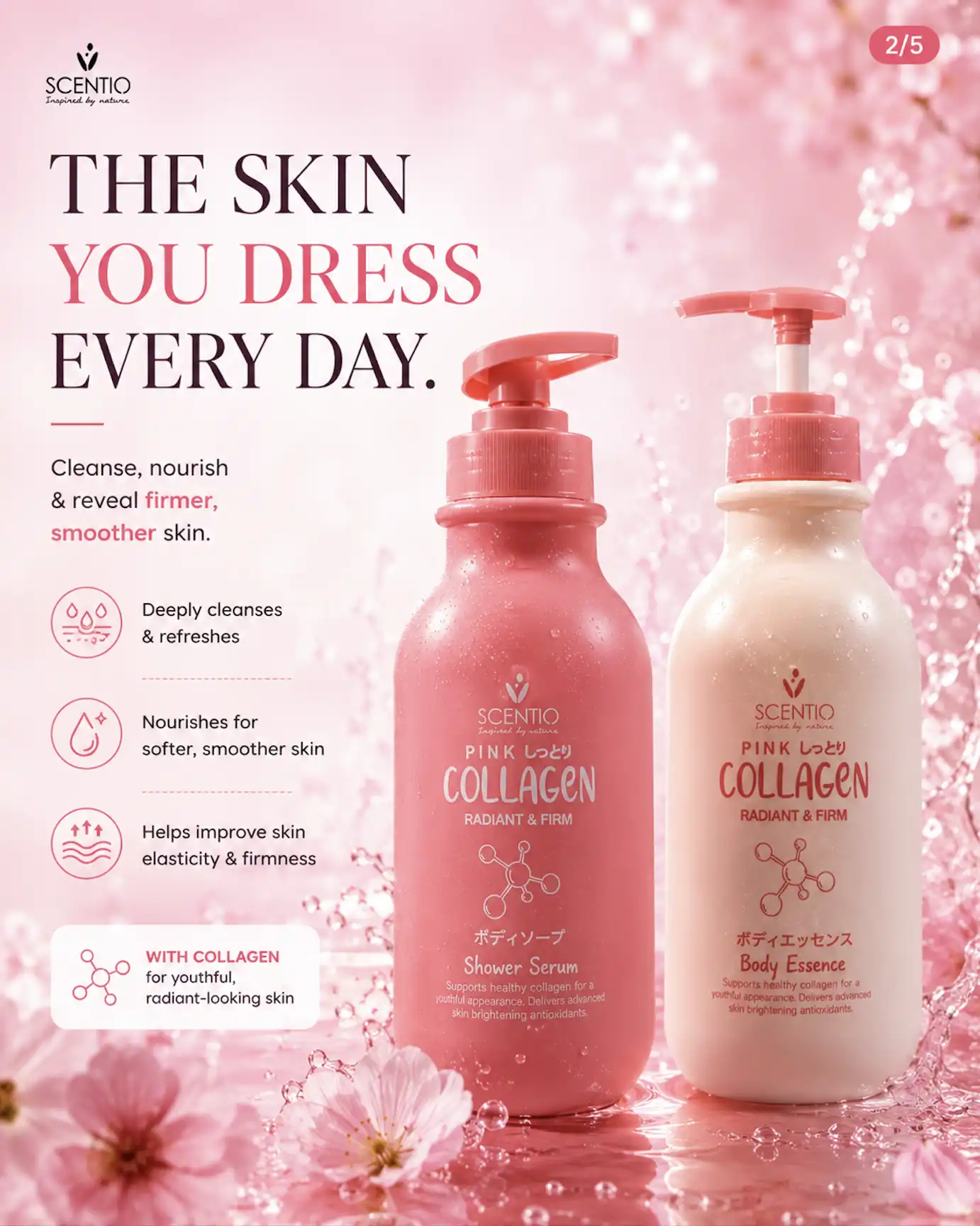 Product image of SCENTIO PINK COLLAGEN RADIANT & FIRM SHOWER SERUM (350 ML) - Beauty Buffet