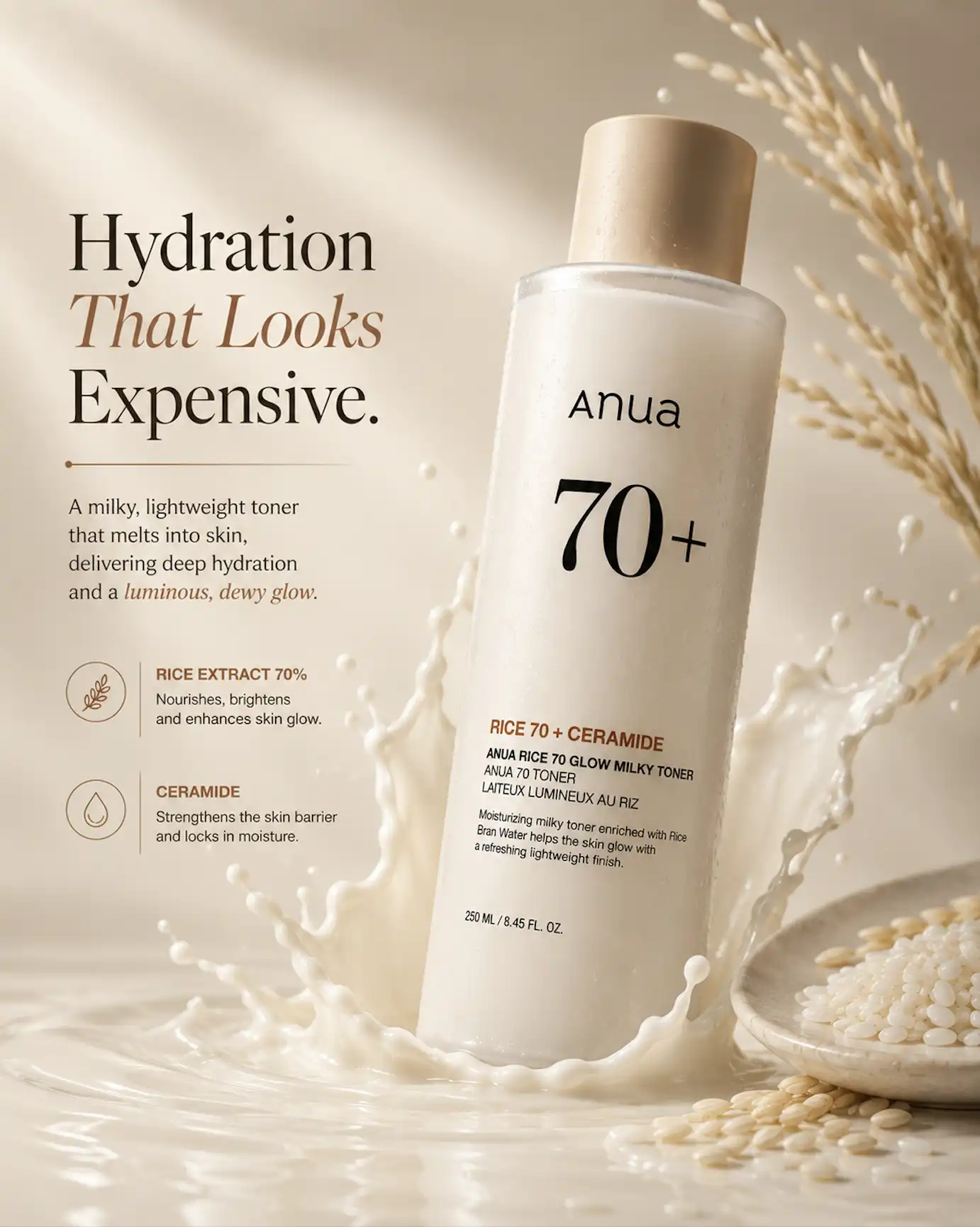 Product image of Anua Rice 70 + Ceramide Glow Milky Toner 250ml