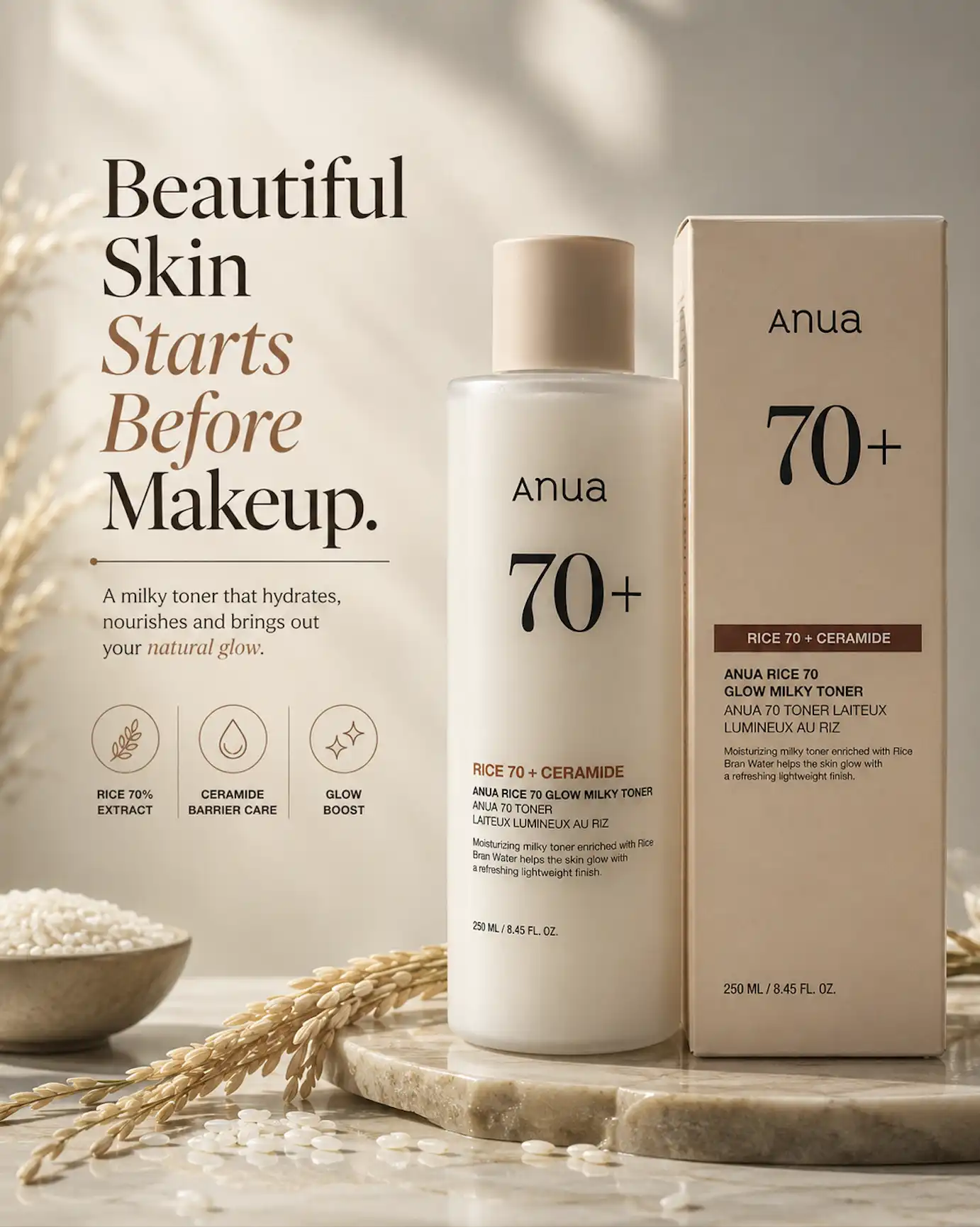 Product image of Anua Rice 70 + Ceramide Glow Milky Toner 250ml