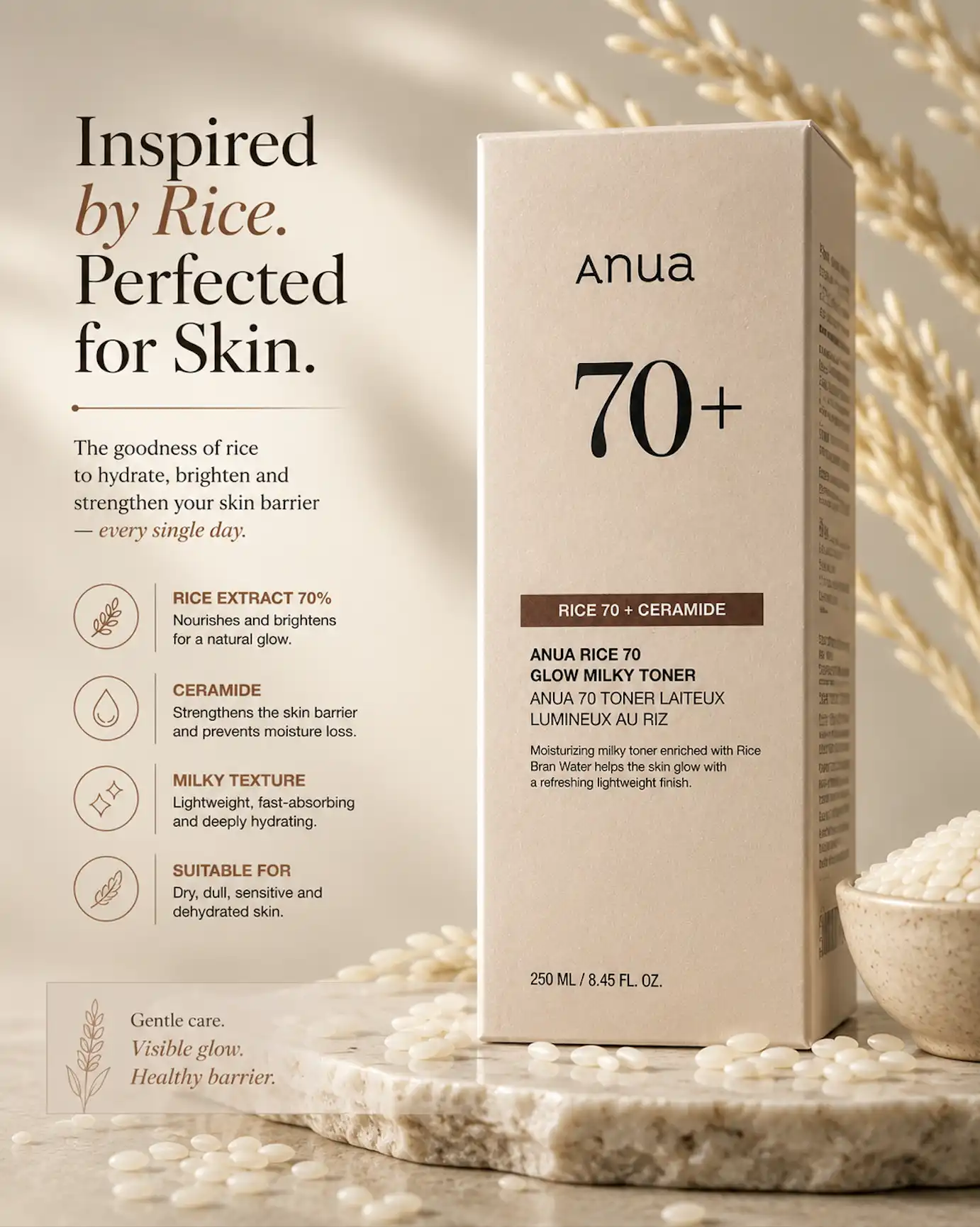 Product image of Anua Rice 70 + Ceramide Glow Milky Toner 250ml