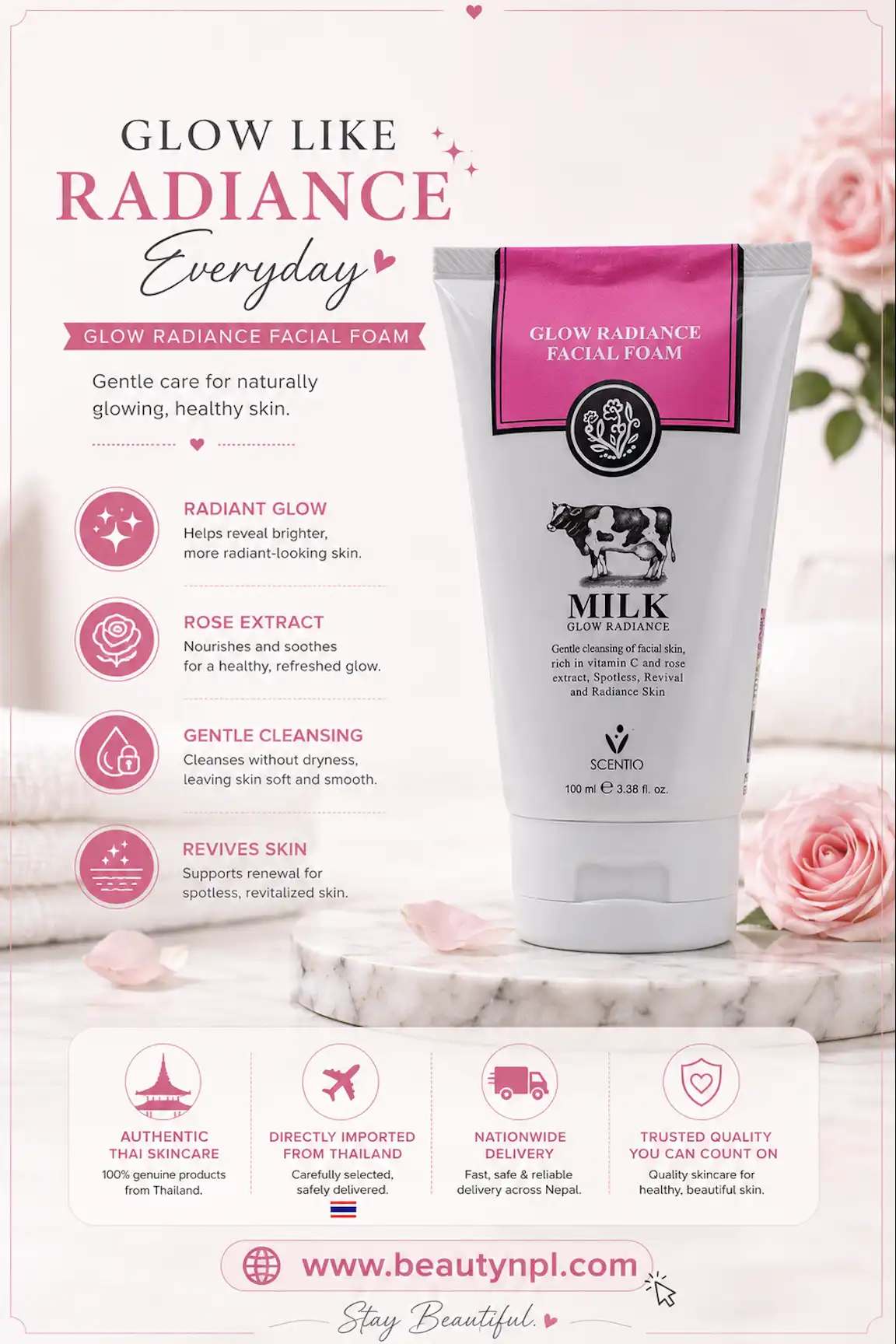 Product image of Scentio Milk Glow Radiance Facial Foam – Brightening Cleanser - Beauty Buffet