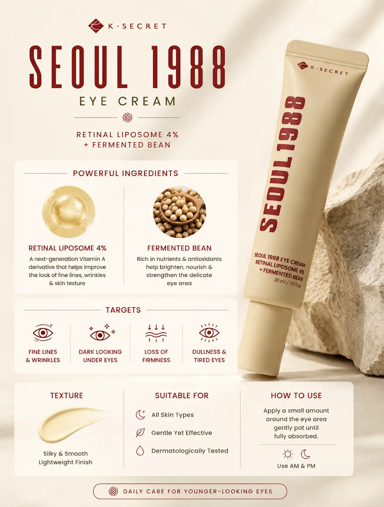 Product image of K-Secret Seoul 1988 Retinal Liposome Eye Cream 4% + Fermented Bean (30ml)