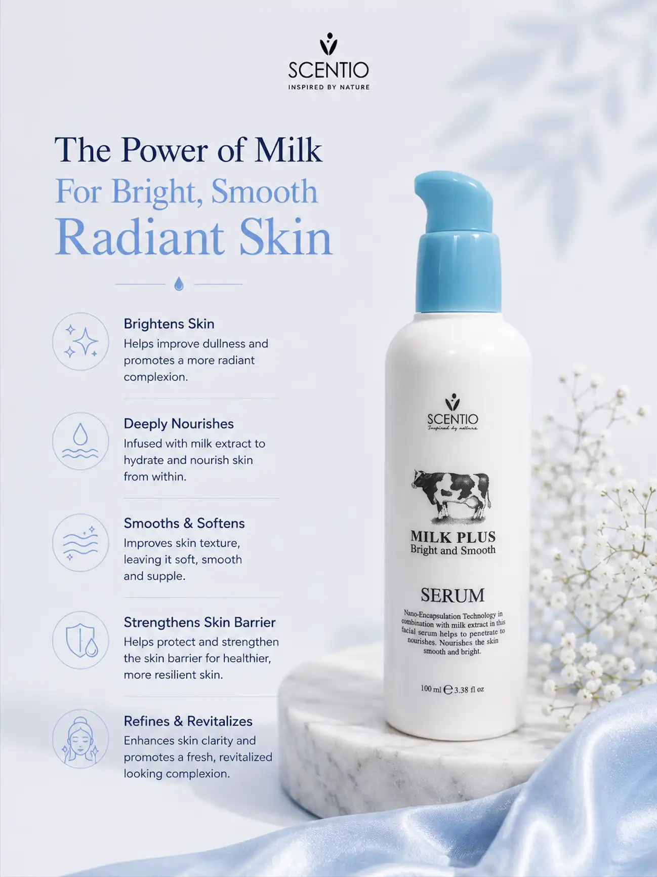 Product image of Scentio Milk Plus Bright & Smooth Serum – Hydrating & Radiance-Boosting Facial Treatment - Beauty Buffet (100 ml)