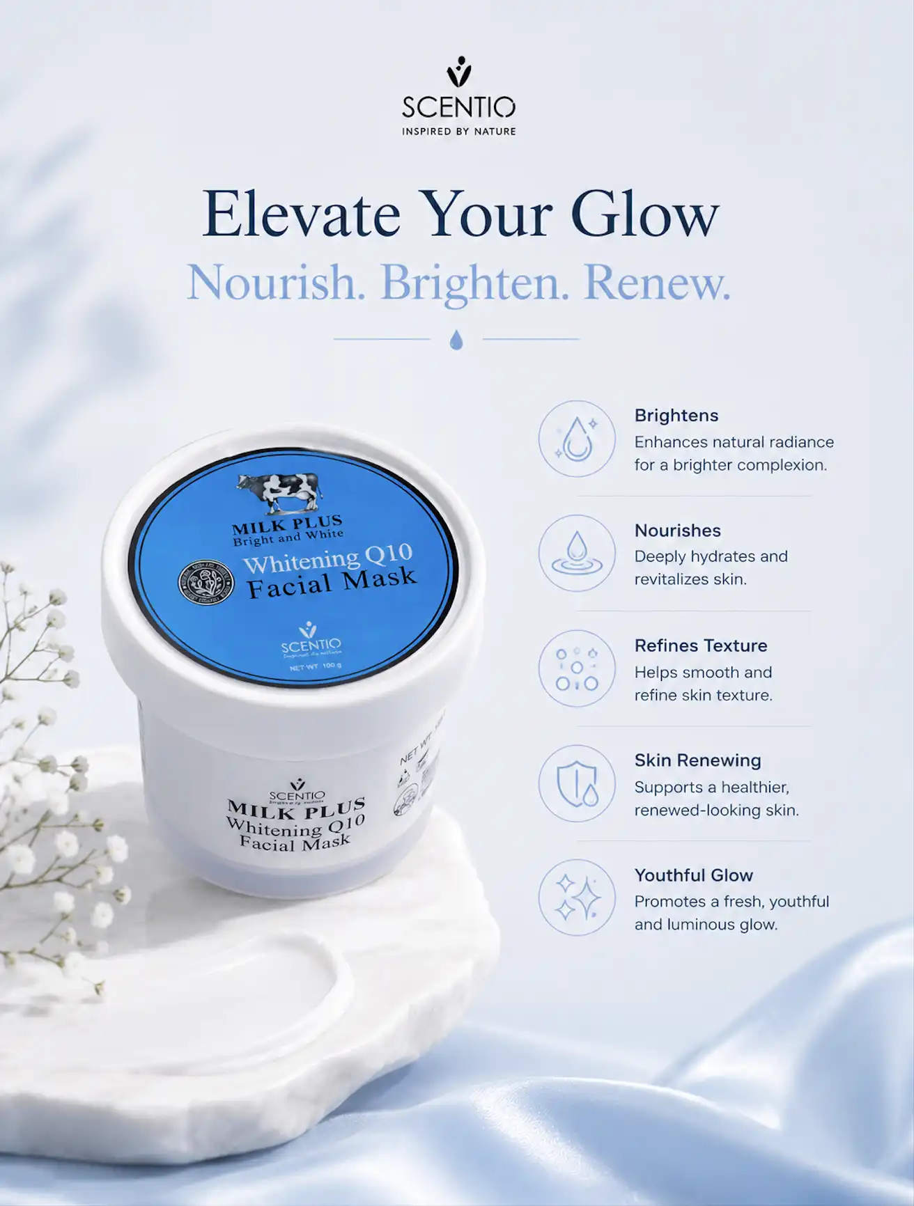 Product image of Scentio Milk Plus Whitening Q10 Facial Mask – Anti-Aging Mask - Beauty Buffet