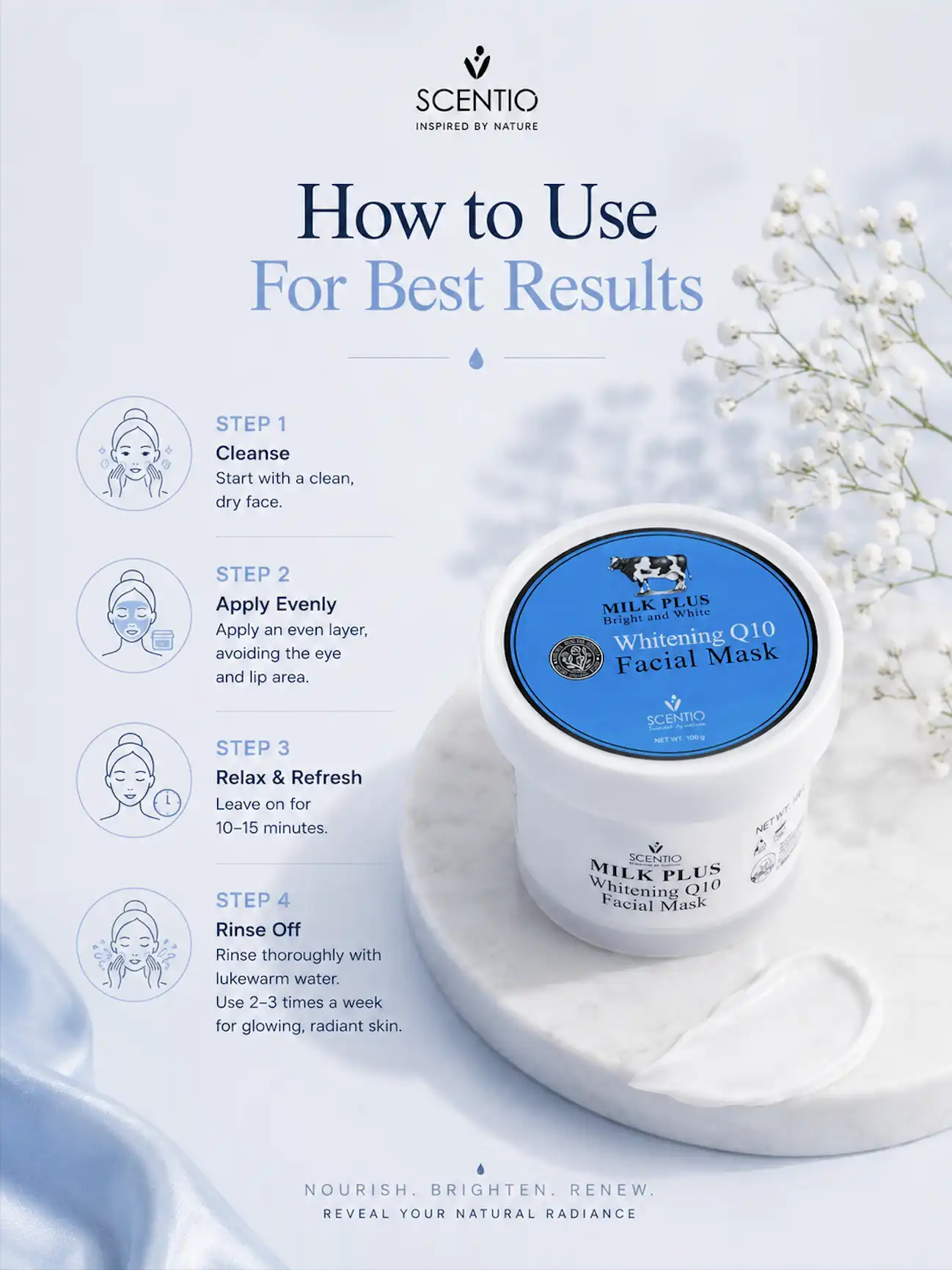 Product image of Scentio Milk Plus Whitening Q10 Facial Mask – Anti-Aging Mask - Beauty Buffet