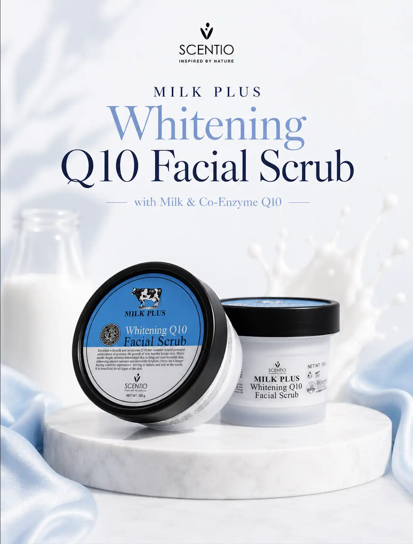 Product image of Scentio Milk Plus Whitening Q10 Facial Scrub – Brightening & Exfoliating Cleanser - Beauty Buffet