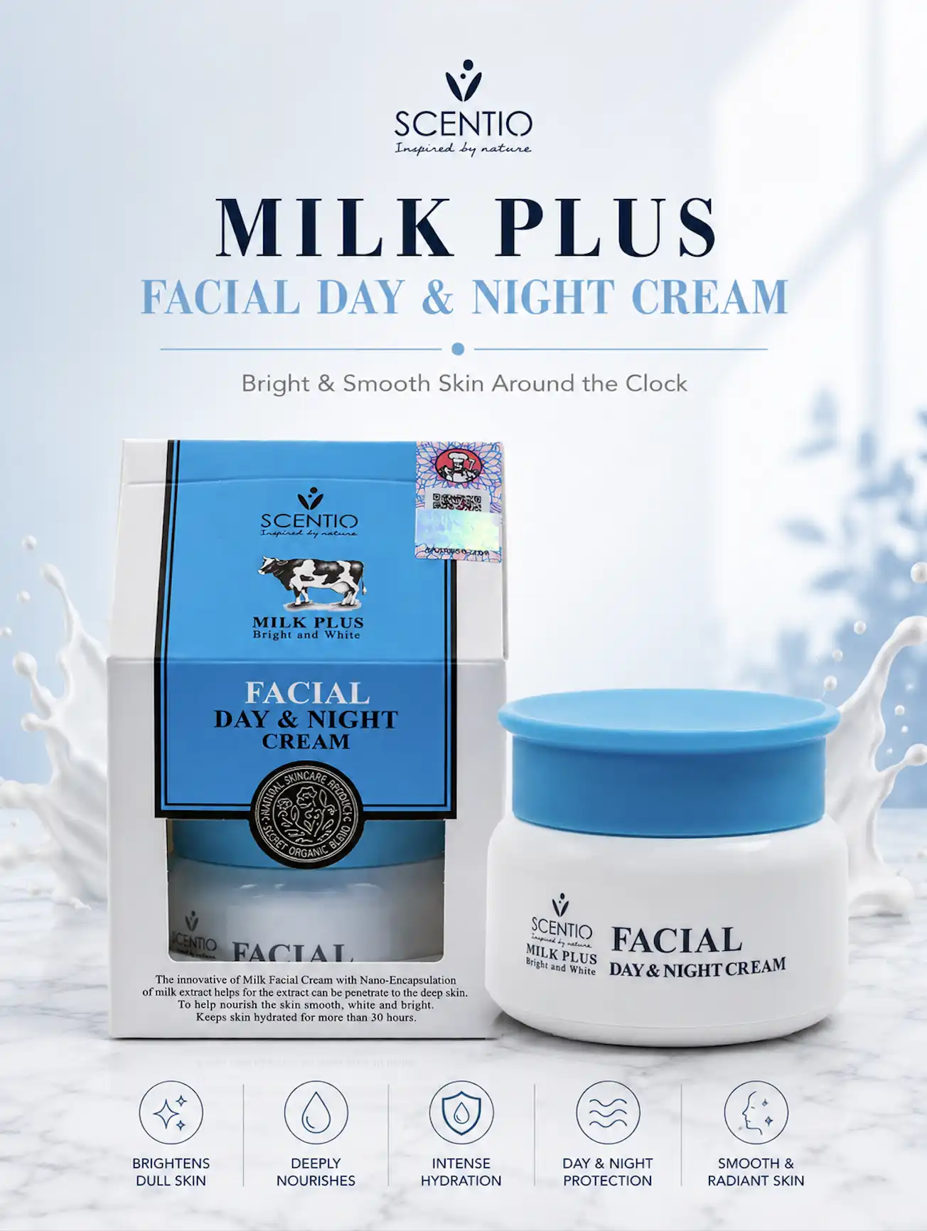 Product image of Scentio Milk Plus Bright & White Facial Day & Night Cream – Radiance & Hydration Treatment - Beauty Buffet