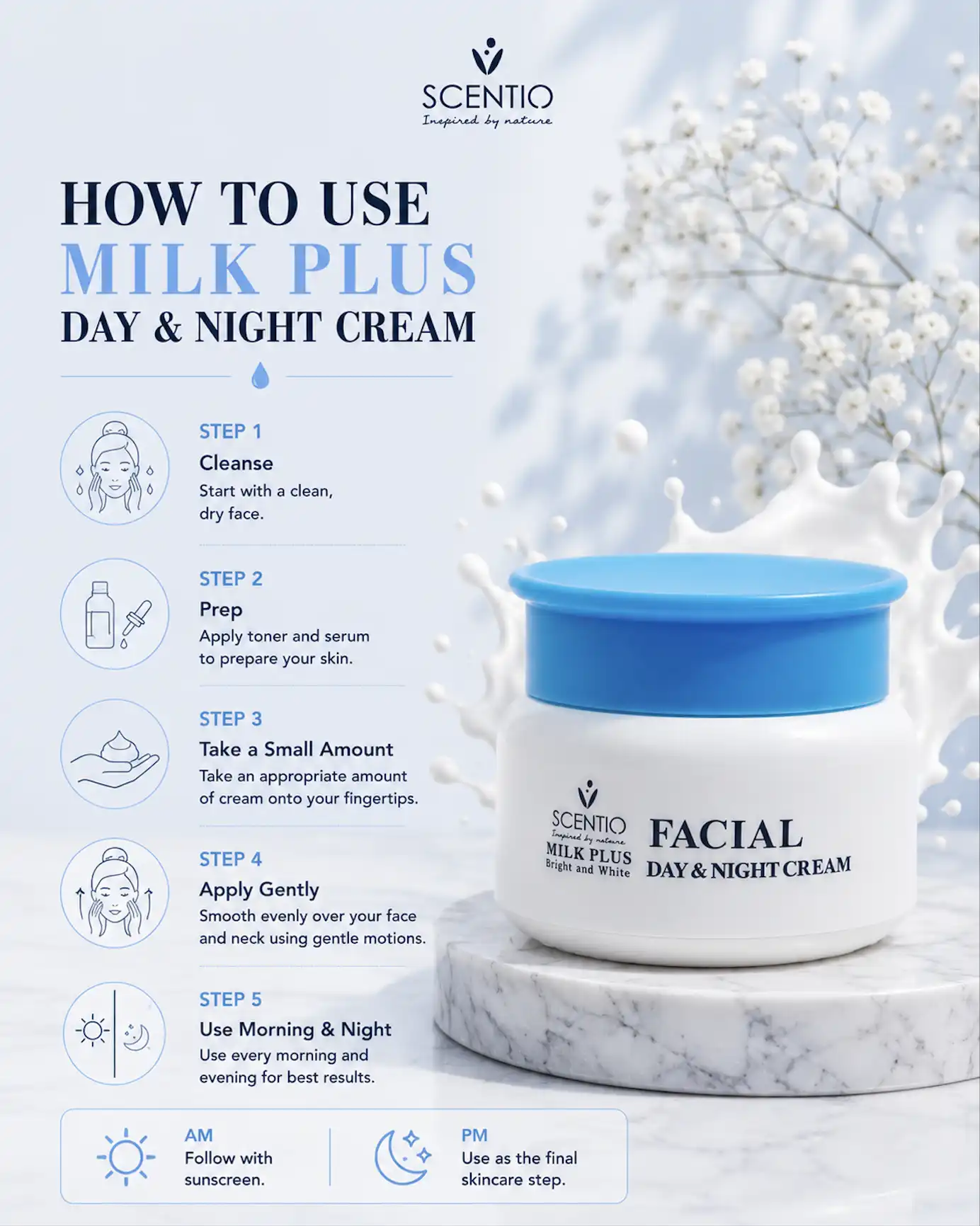 Product image of Scentio Milk Plus Bright & White Facial Day & Night Cream – Radiance & Hydration Treatment - Beauty Buffet