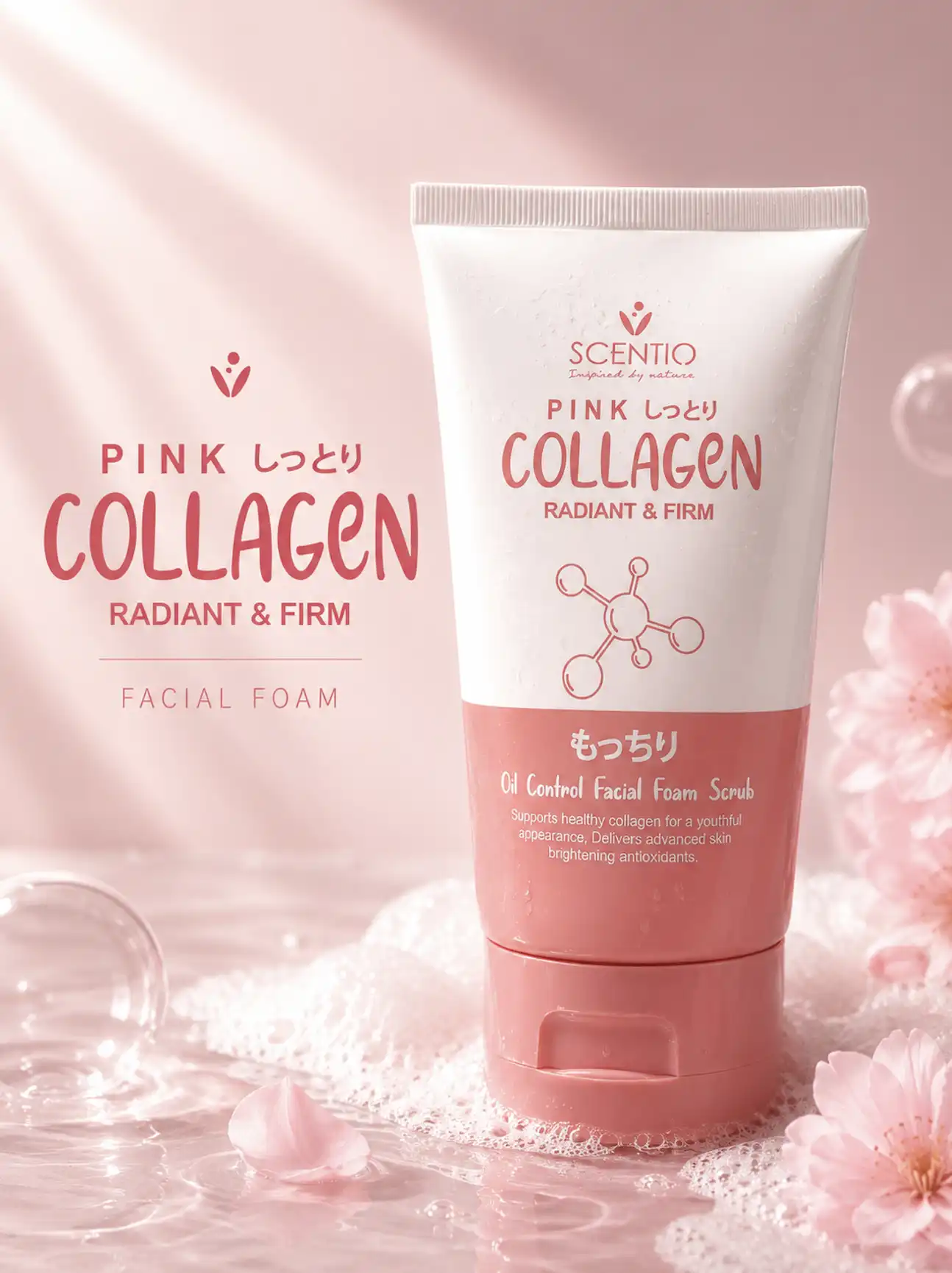 Product image of Scentio Pink Collagen Radiant & Firm Oil Control Facial Foam Scrub  (100 ml) - Beauty Buffet