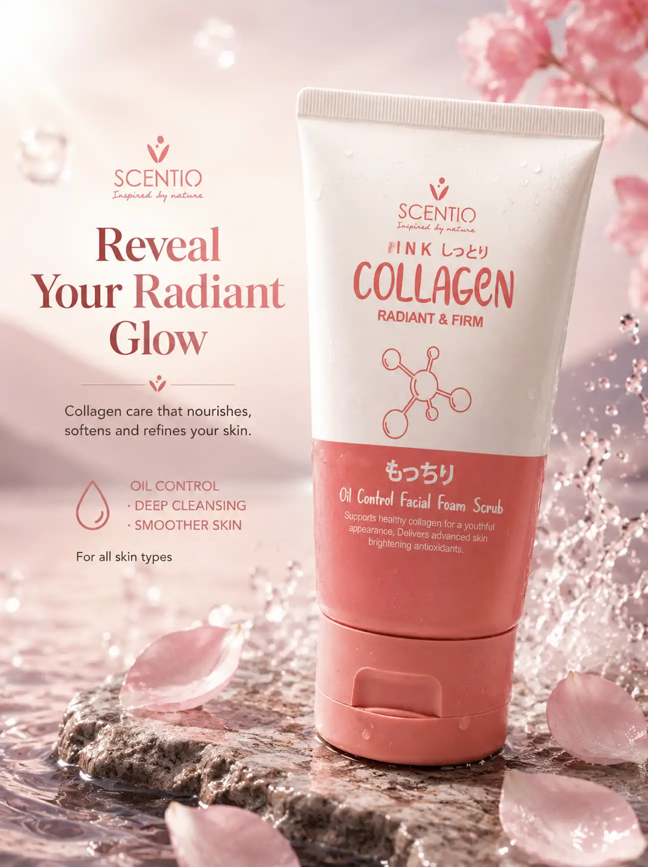Product image of Scentio Pink Collagen Radiant & Firm Oil Control Facial Foam Scrub  (100 ml) - Beauty Buffet