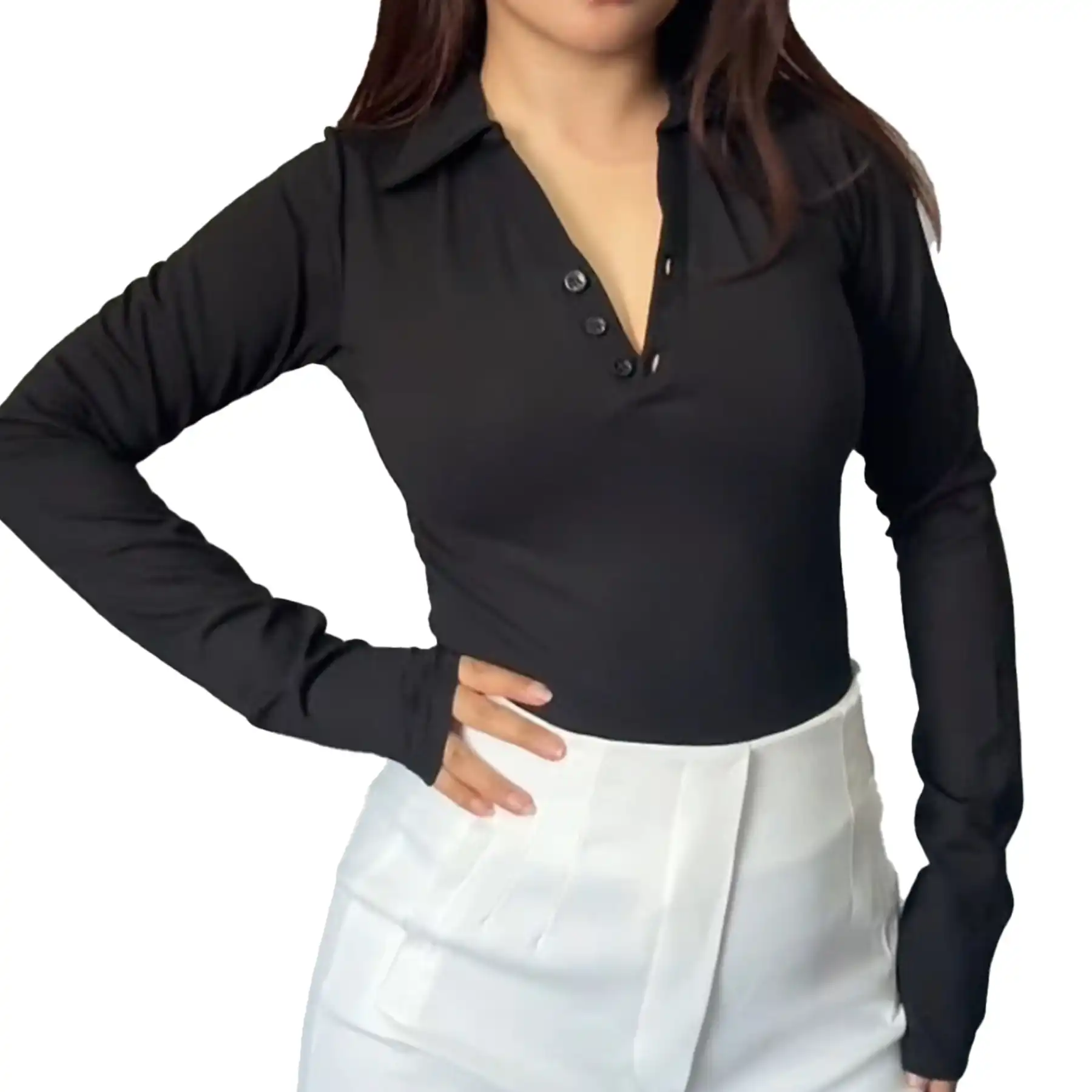 Product image of Button Up V neck Top Full Sleeves