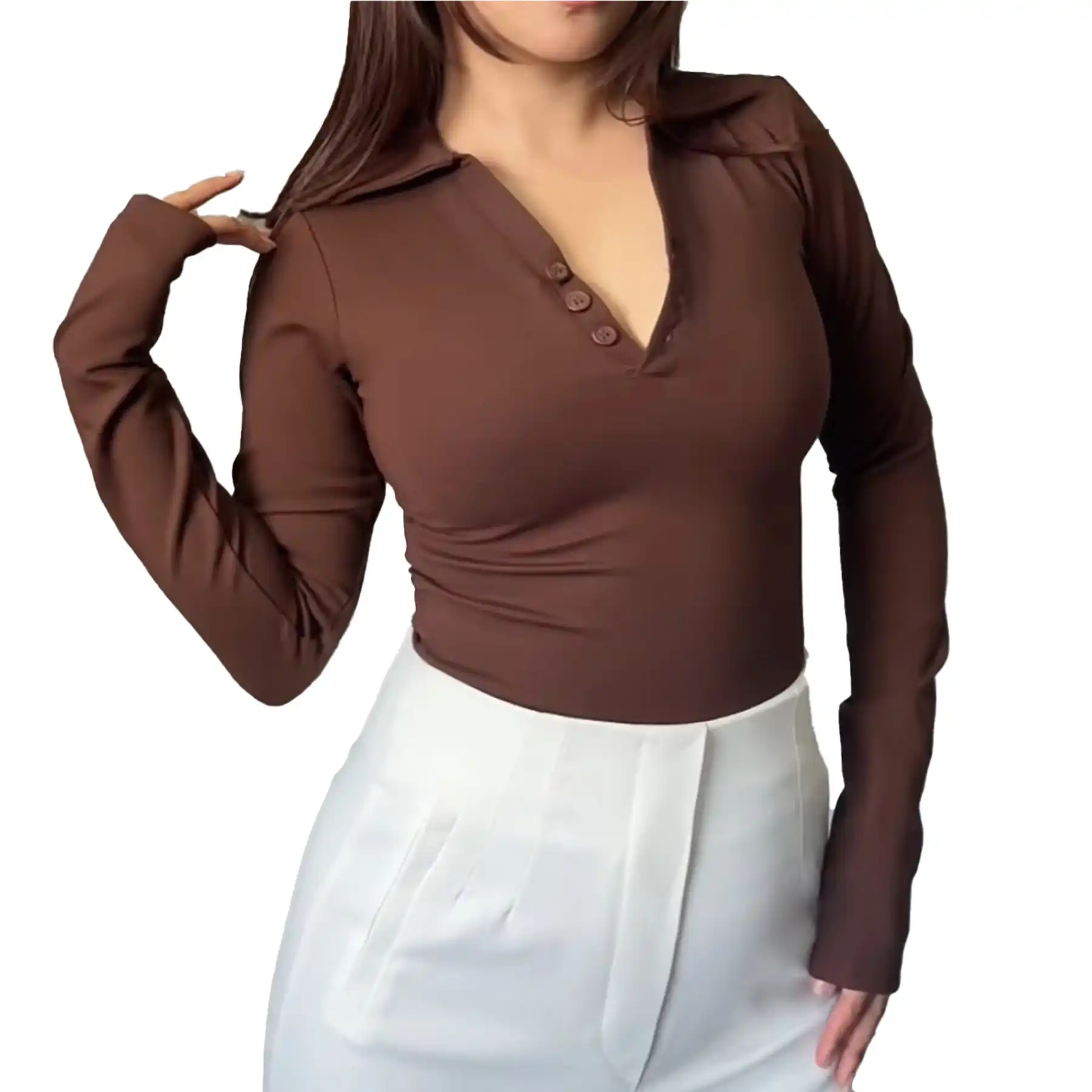 Product image of Button Up V neck Top Full Sleeves