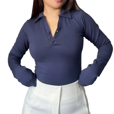 Button Up V neck Top Full Sleev...