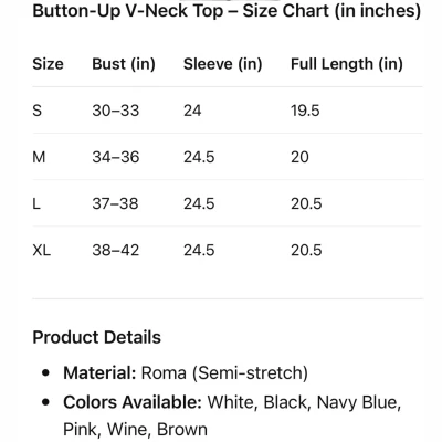 Button Up V neck Top Full Sleev...