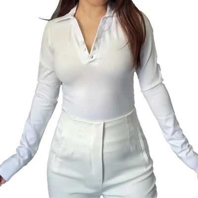 Button Up V neck Top Full Sleev...
