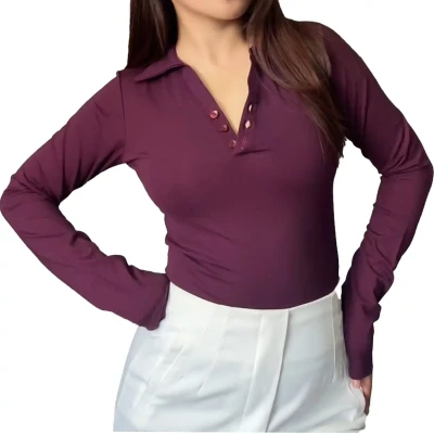 Button Up V neck Top Full Sleev...