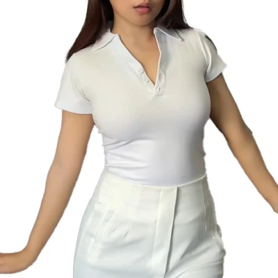 Button Up V neck Top Half Sleev...