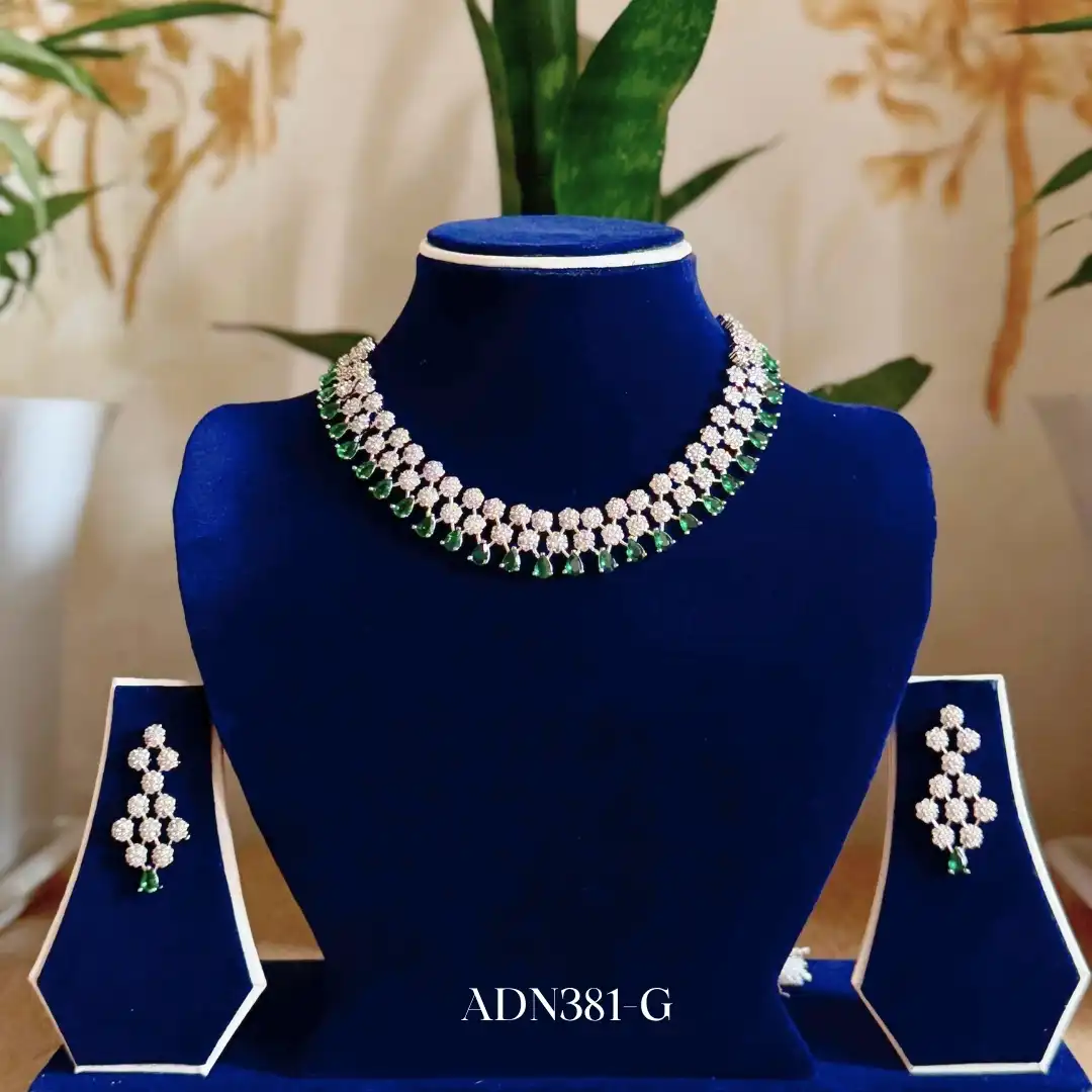 Product image of ADN381 | Premium AD Stone Necklace Set with Earrings – Elegant Party & Bridal Jewelry
