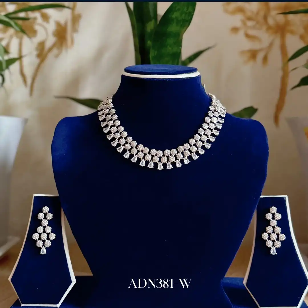 Product image of ADN381 | Premium AD Stone Necklace Set with Earrings – Elegant Party & Bridal Jewelry