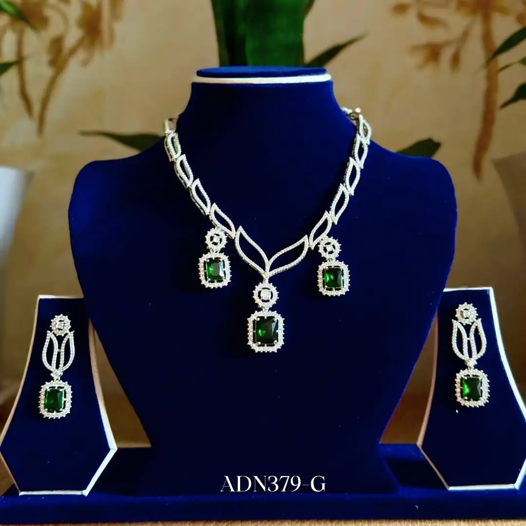Product image of ADN379 | Elegant AD Stone Pendant Necklace Set with Earrings – Premium Party & Bridal Jewelry