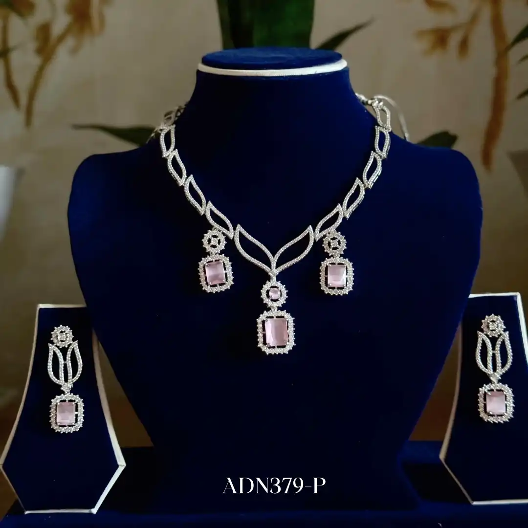 Product image of ADN379 | Elegant AD Stone Pendant Necklace Set with Earrings – Premium Party & Bridal Jewelry
