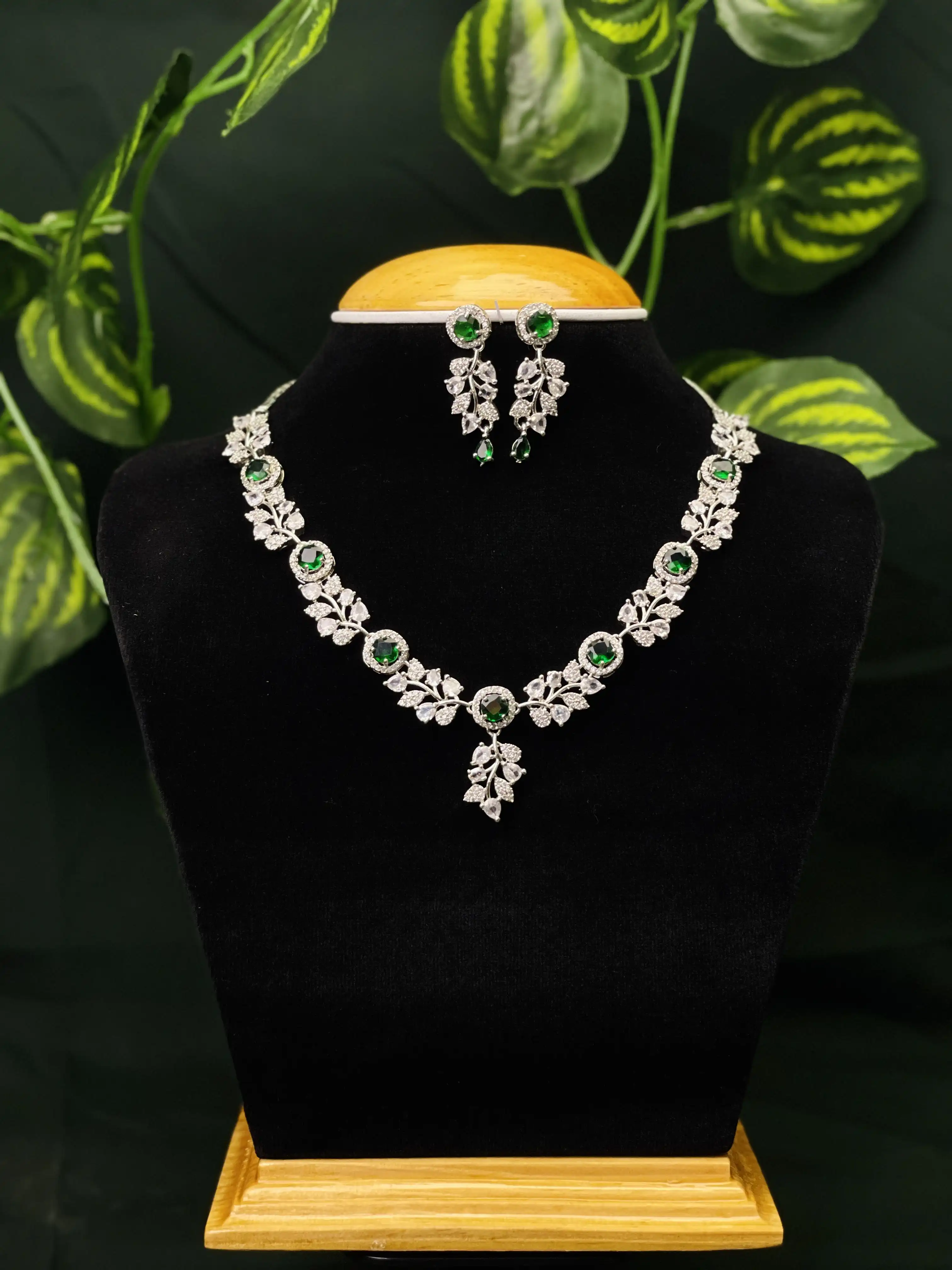 Product image of ADN376 | Nature-Inspired AD Stone Necklace Set with Earrings – Elegant Bridal & Party Jewelry