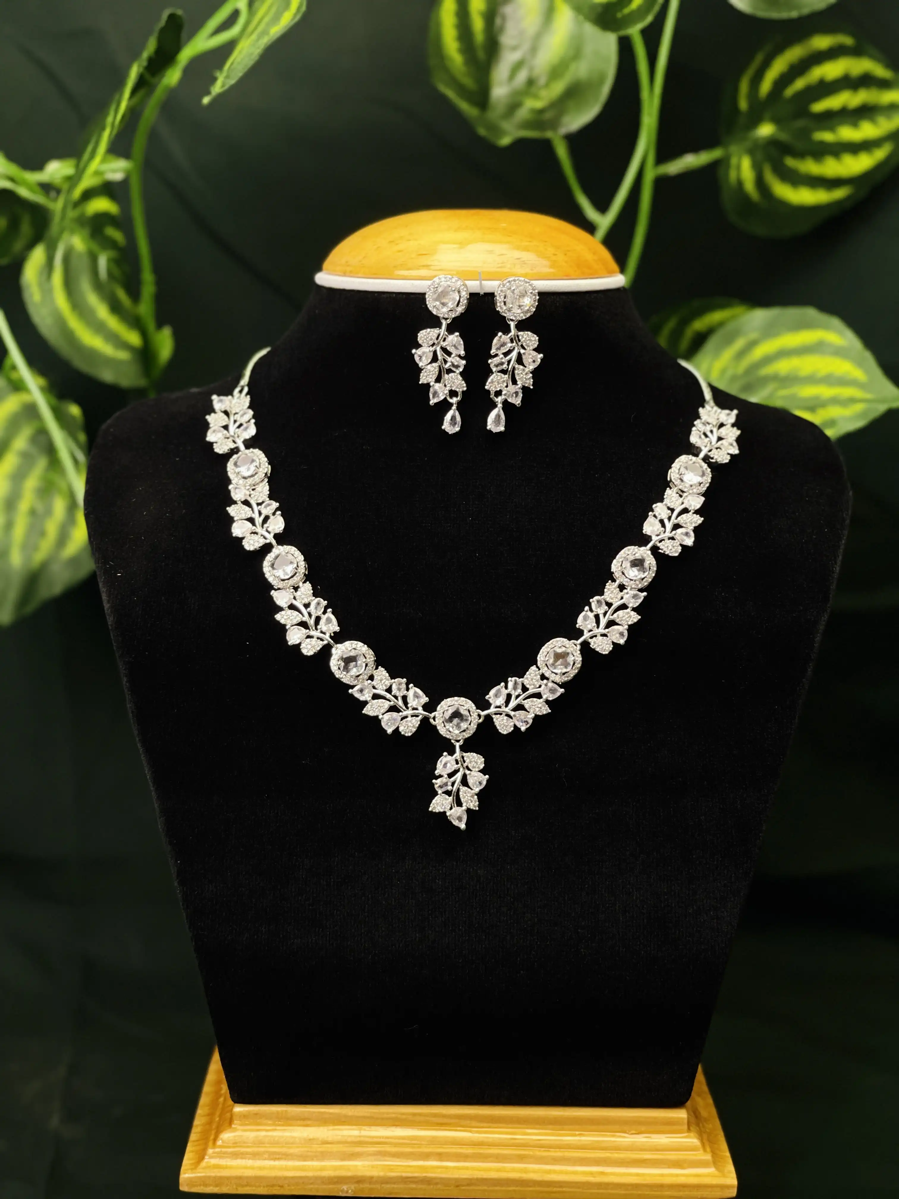 Product image of ADN376 | Nature-Inspired AD Stone Necklace Set with Earrings – Elegant Bridal & Party Jewelry