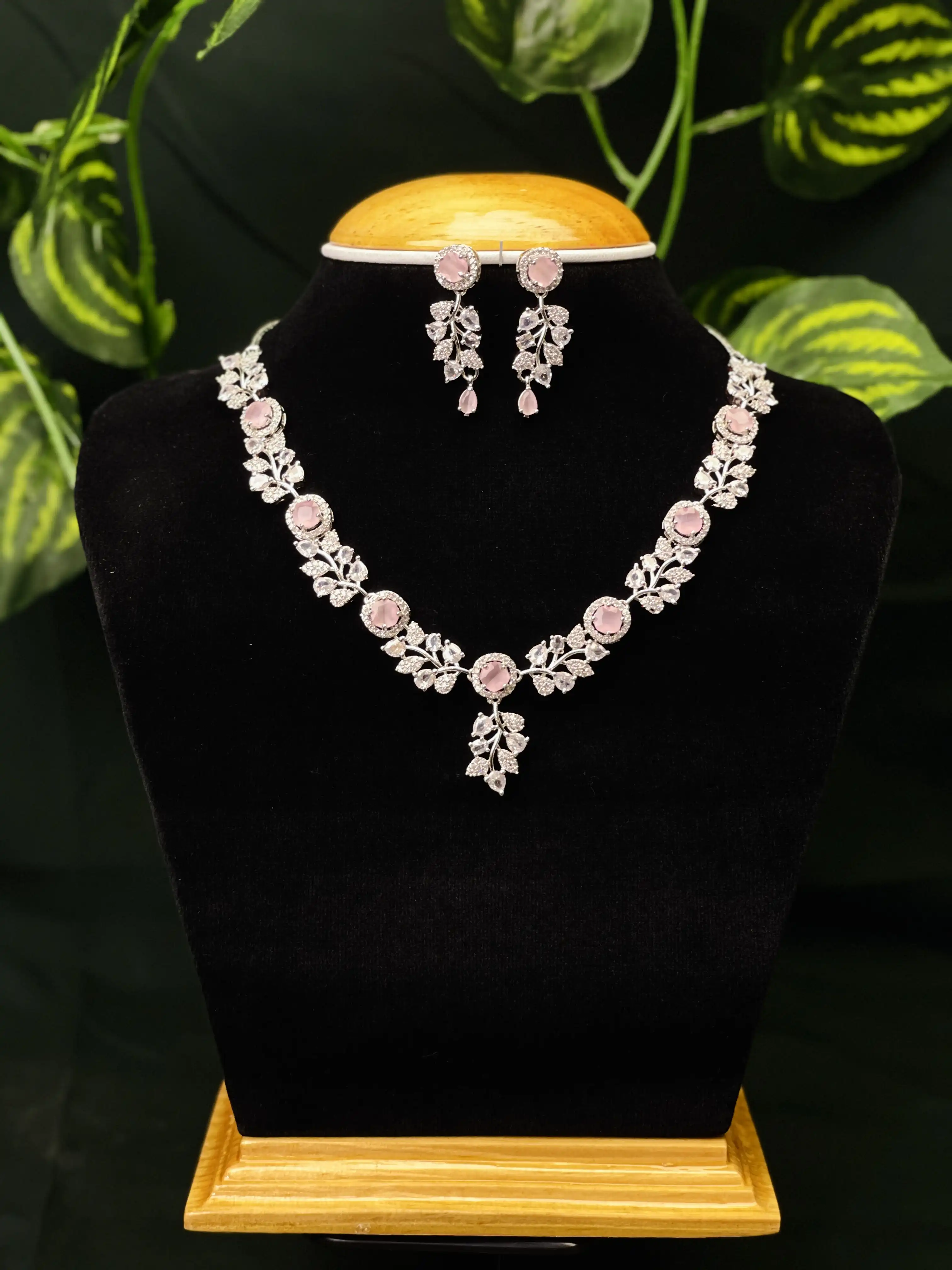 Product image of ADN376 | Nature-Inspired AD Stone Necklace Set with Earrings – Elegant Bridal & Party Jewelry