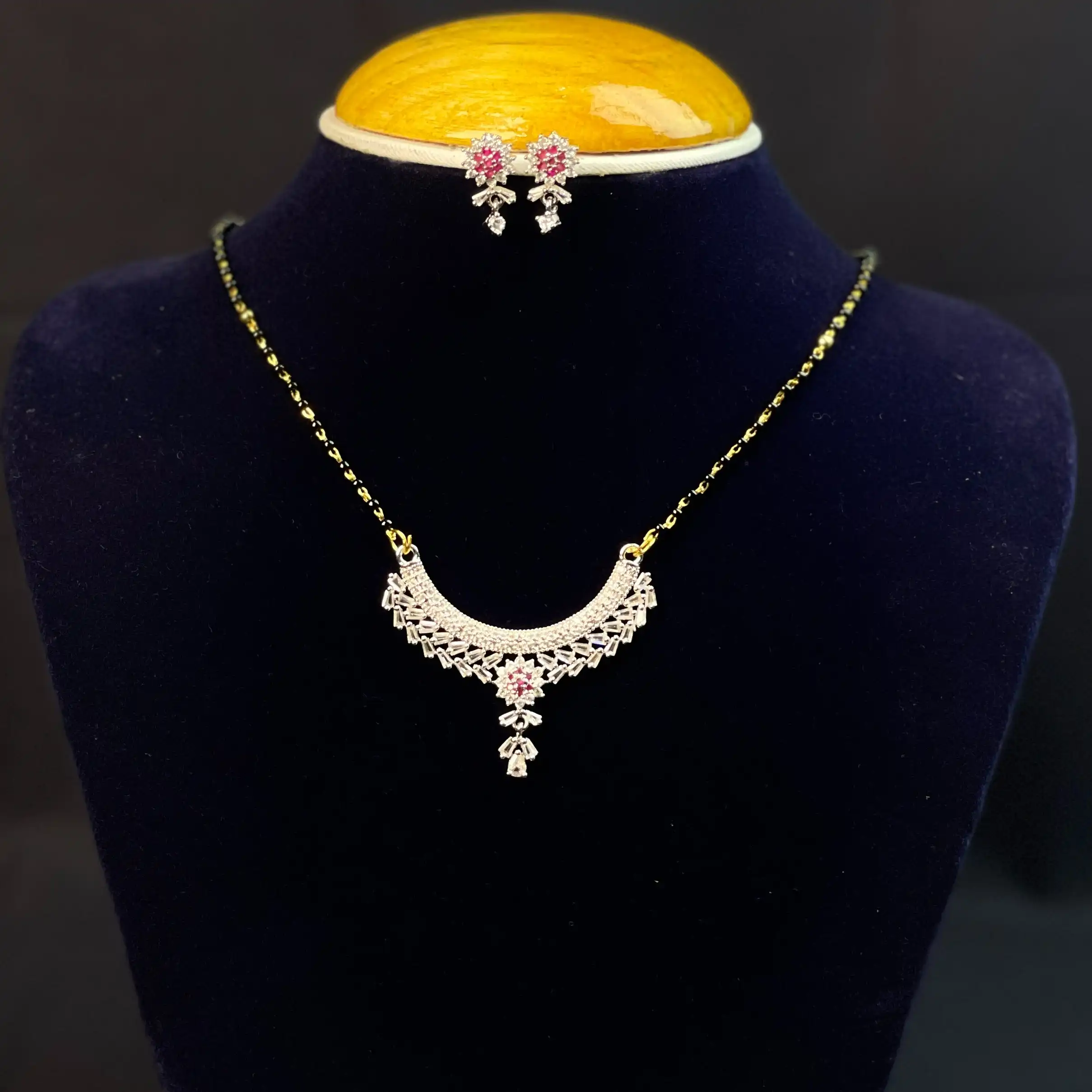 Product image of ADN3116 | AD Mangal sutra mala set (with earrings)- White
