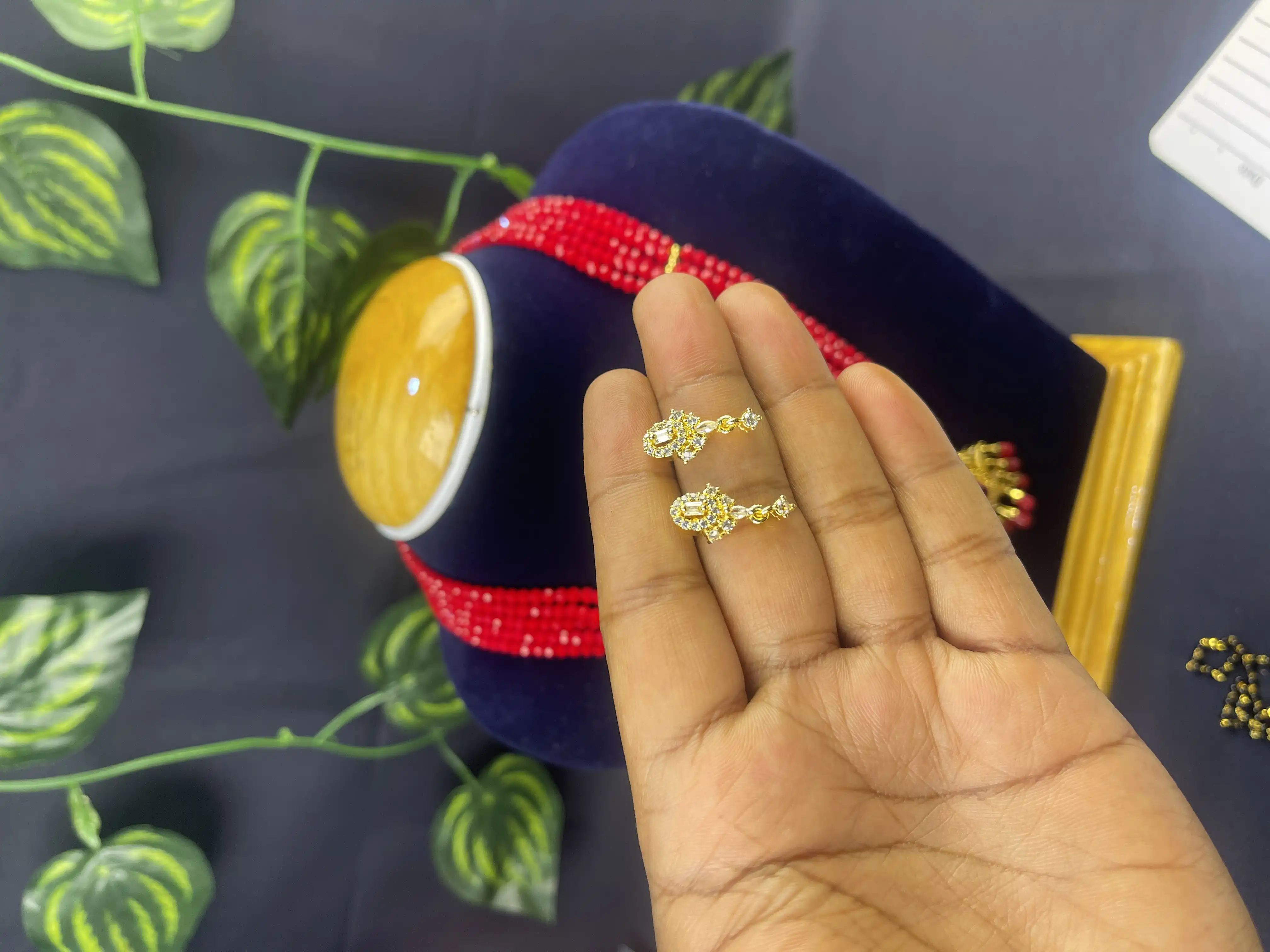 Product image of ADN3121 | Long Mala AD mangalsutra set ( With Earrings) | Gold Plated