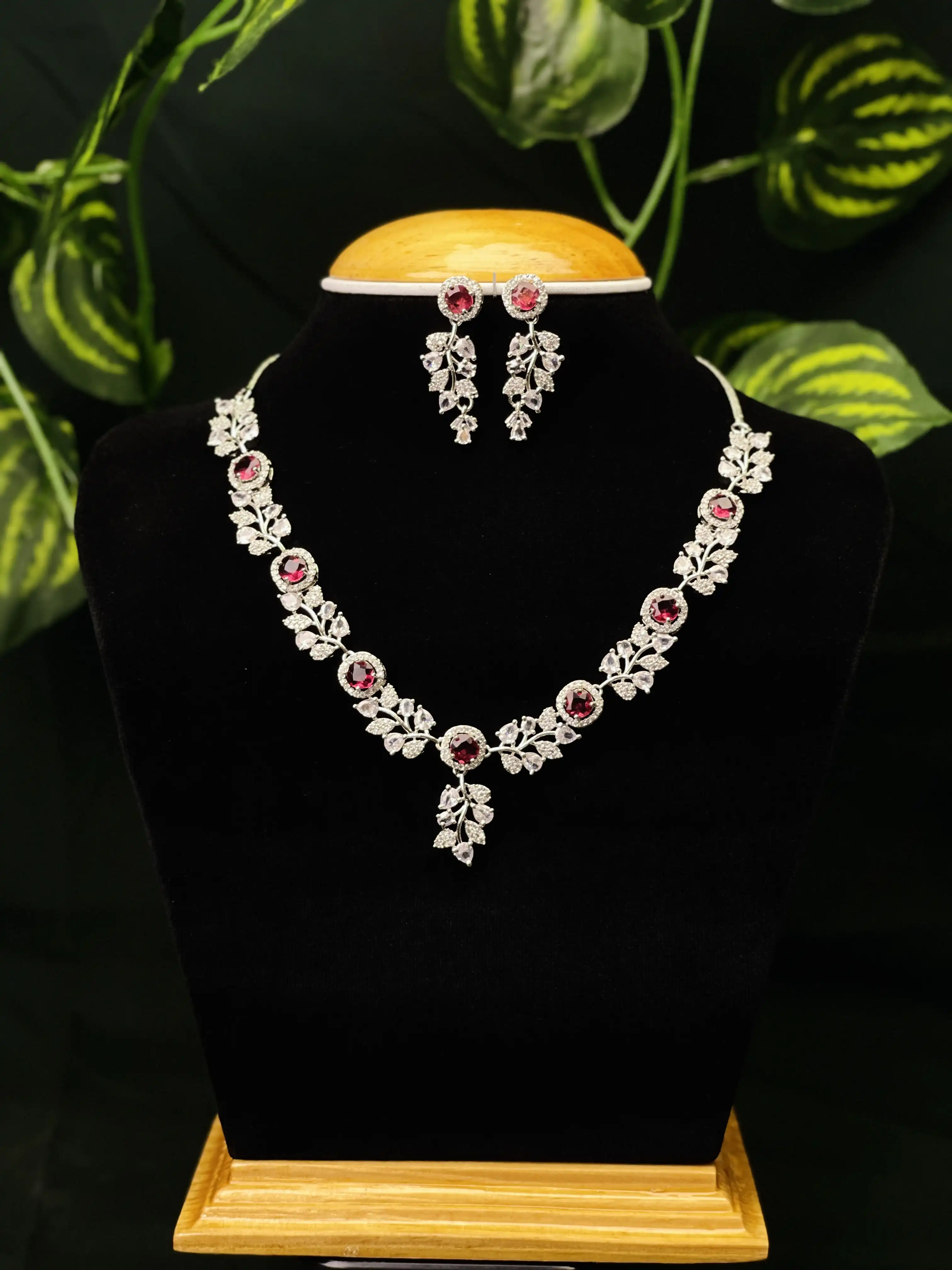 Product image of ADN376 | Nature-Inspired AD Stone Necklace Set with Earrings – Elegant Bridal & Party Jewelry